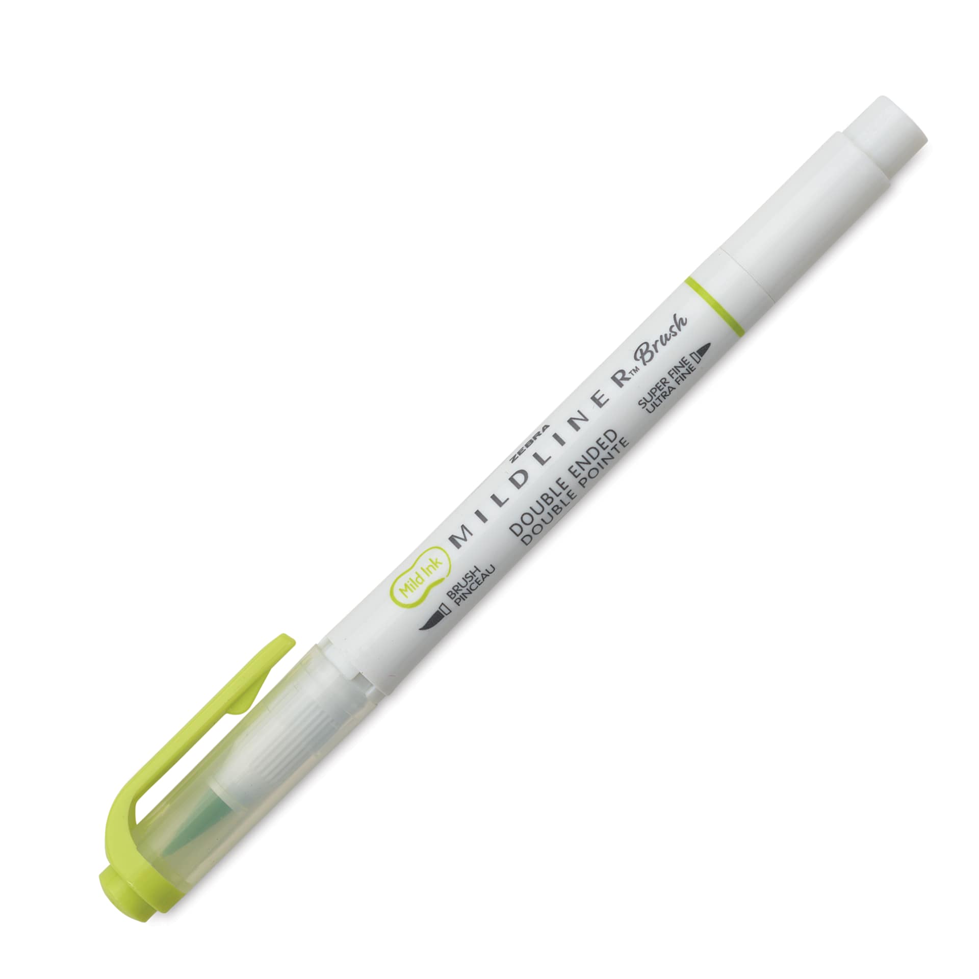 Zebra Mildliner Double Ended Brush Pen - Citrus Green, caps on