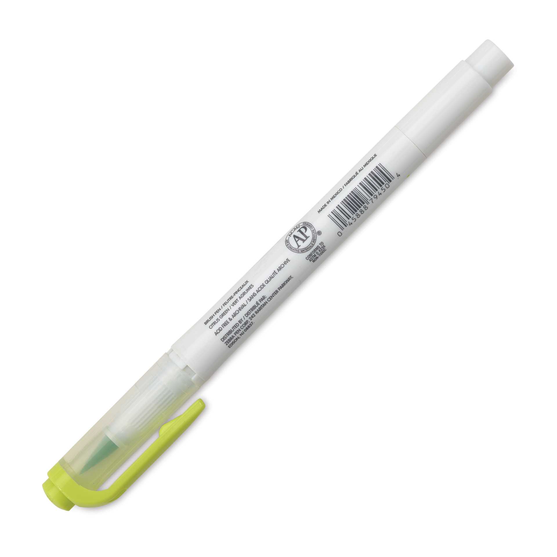 Zebra Mildliner Double Ended Brush Pen - Citrus Green, caps on showing side of pen barrel