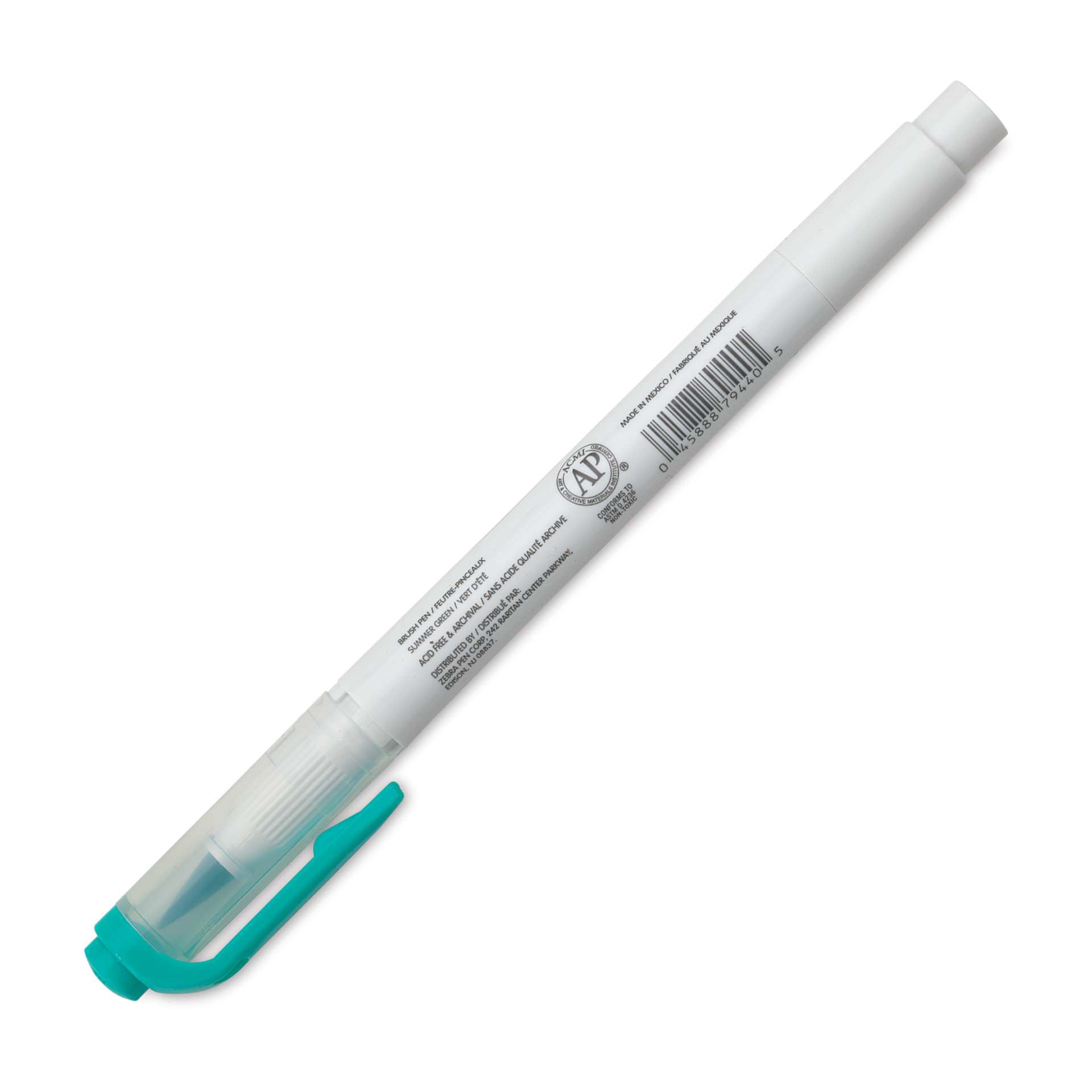 Zebra Mildliner Double Ended Brush Pen - Summer Green, caps on showing side of the pen barrel