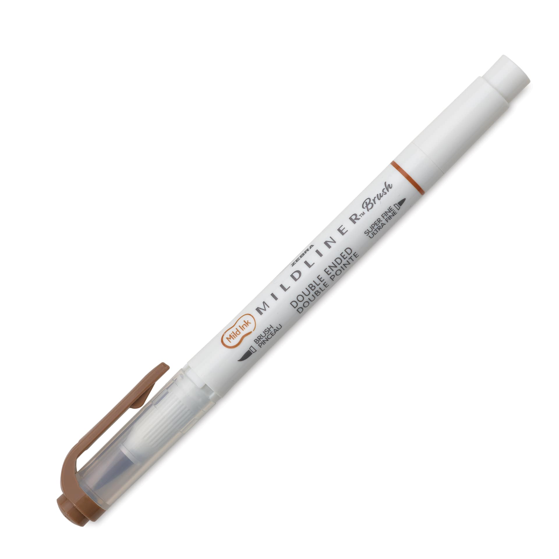Zebra Mildliner Double Ended Brush Pen - Brown, caps on