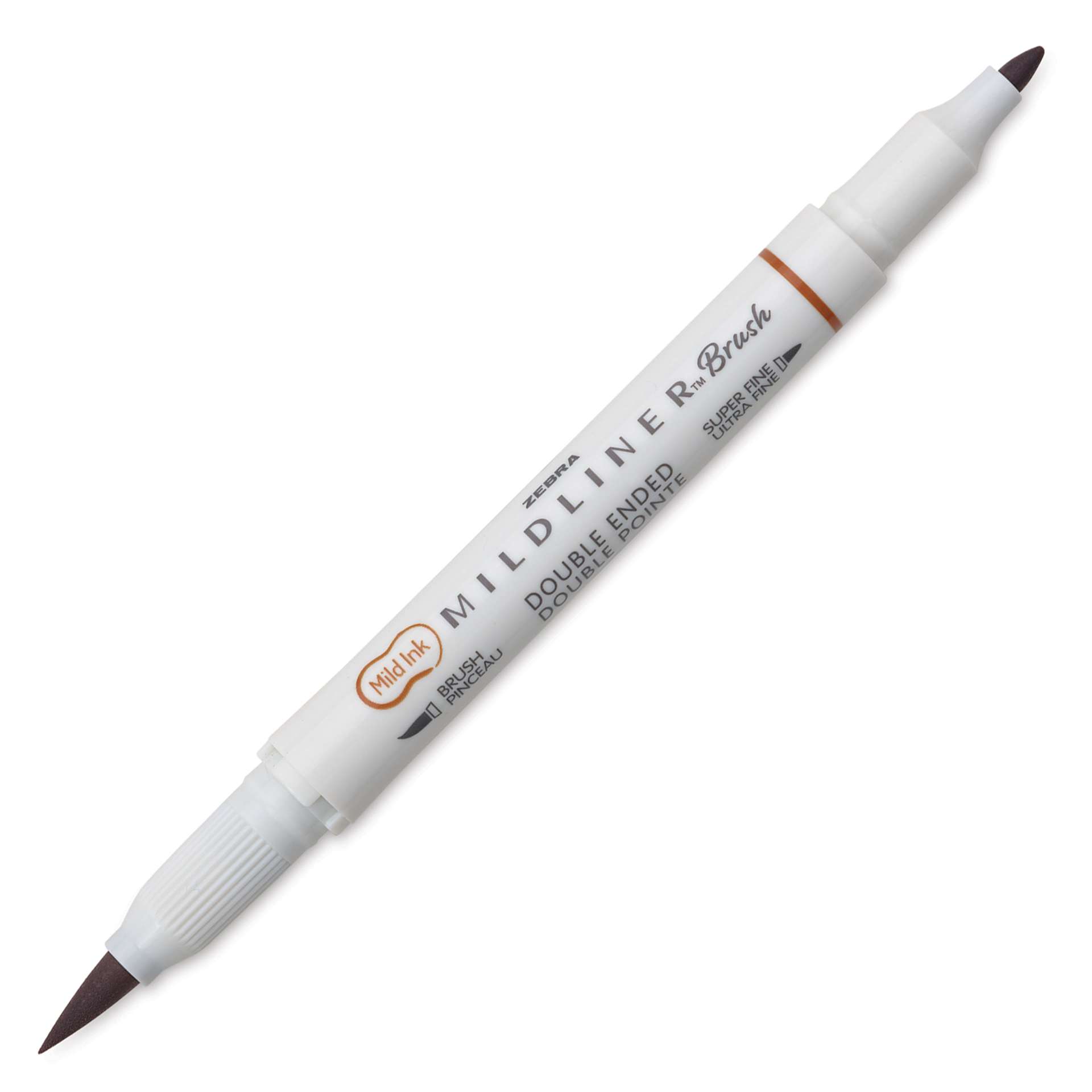 Zebra Mildliner Double Ended Brush Pen - Brown, caps on