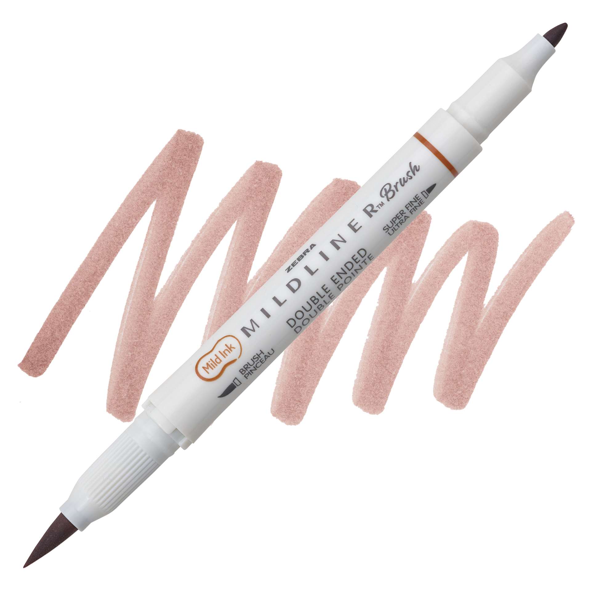 Zebra Mildliner Double Ended Brush Pen - Brown, swatch and pen