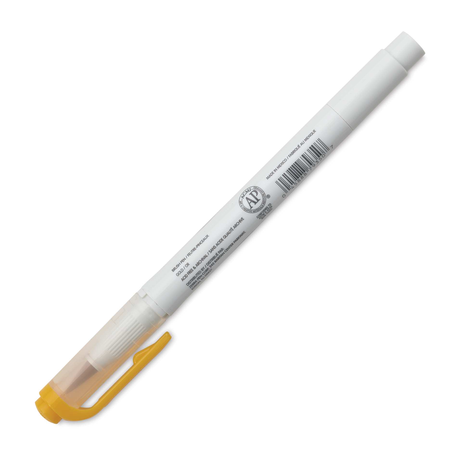 Zebra Mildliner Double Ended Brush Pen - Gold, caps on showing side o the pen barrel