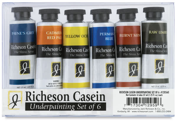Richeson Casein Paint The Shiva Series - front view of Package of Underpainting Set of 6 colors