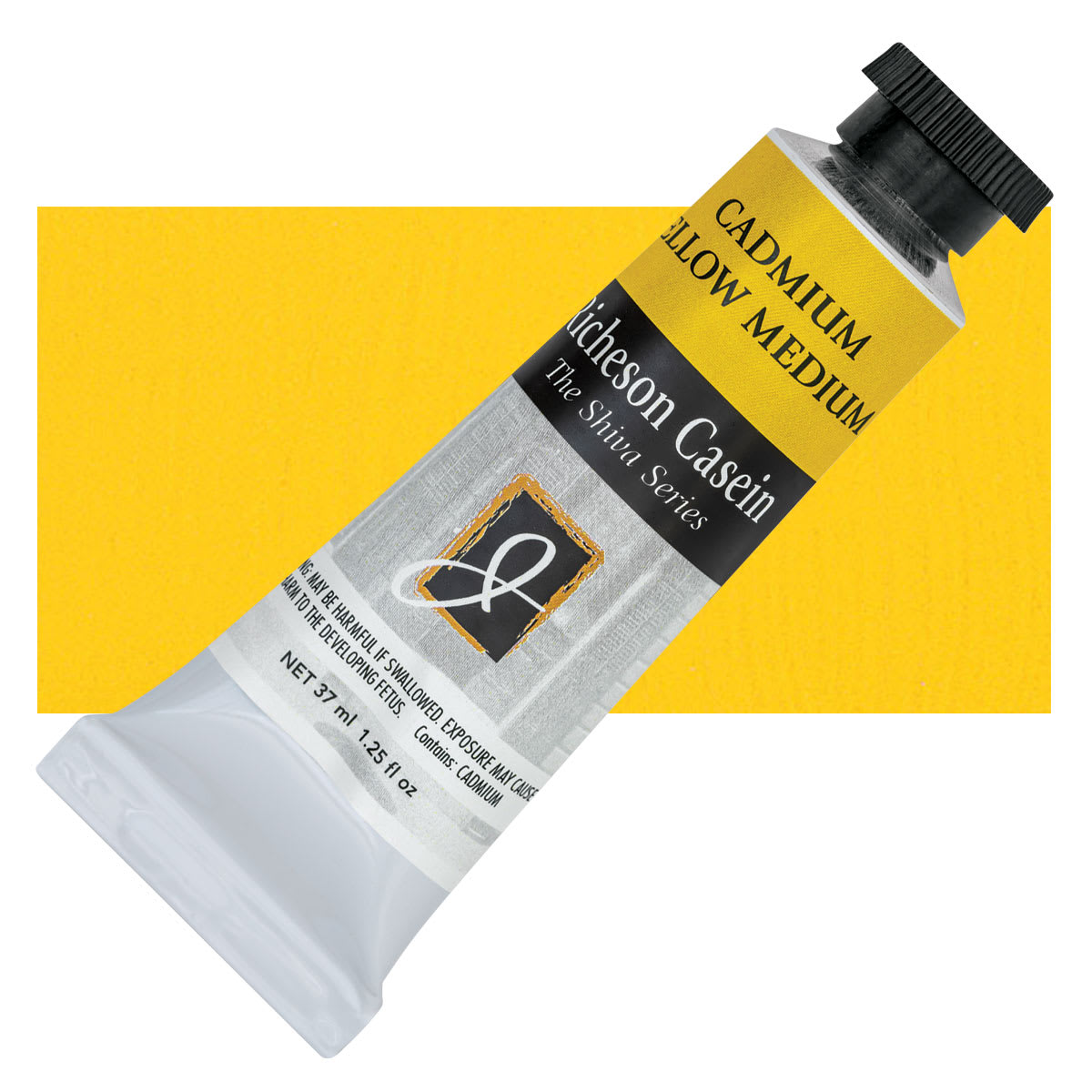 Richeson Casein Paint the Shiva Series - Cadmium Yellow Medium, 37 ml tube and swatch
