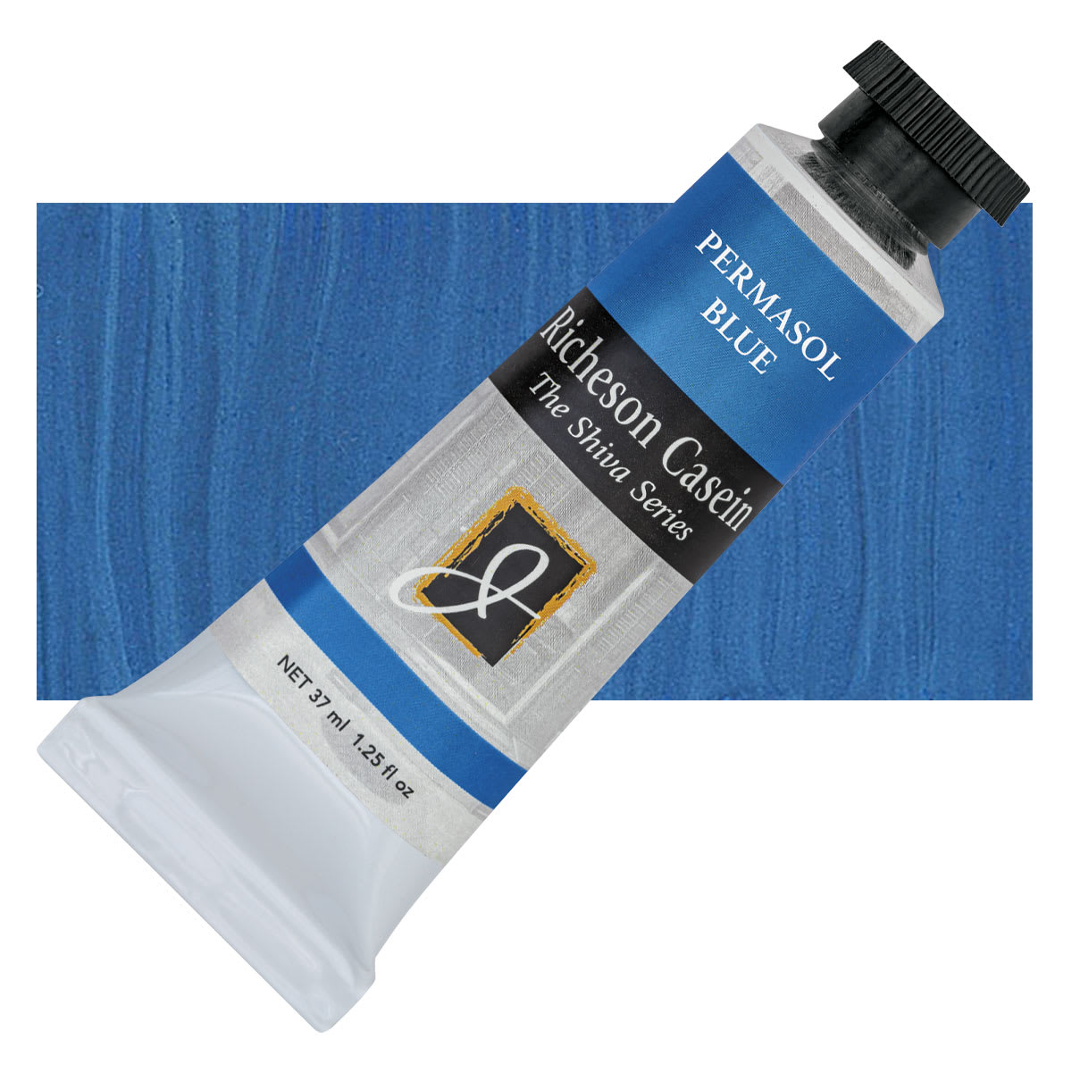 Richeson Casein Paint the Shiva Series - Permasol Blue, 37 ml tube and swatch