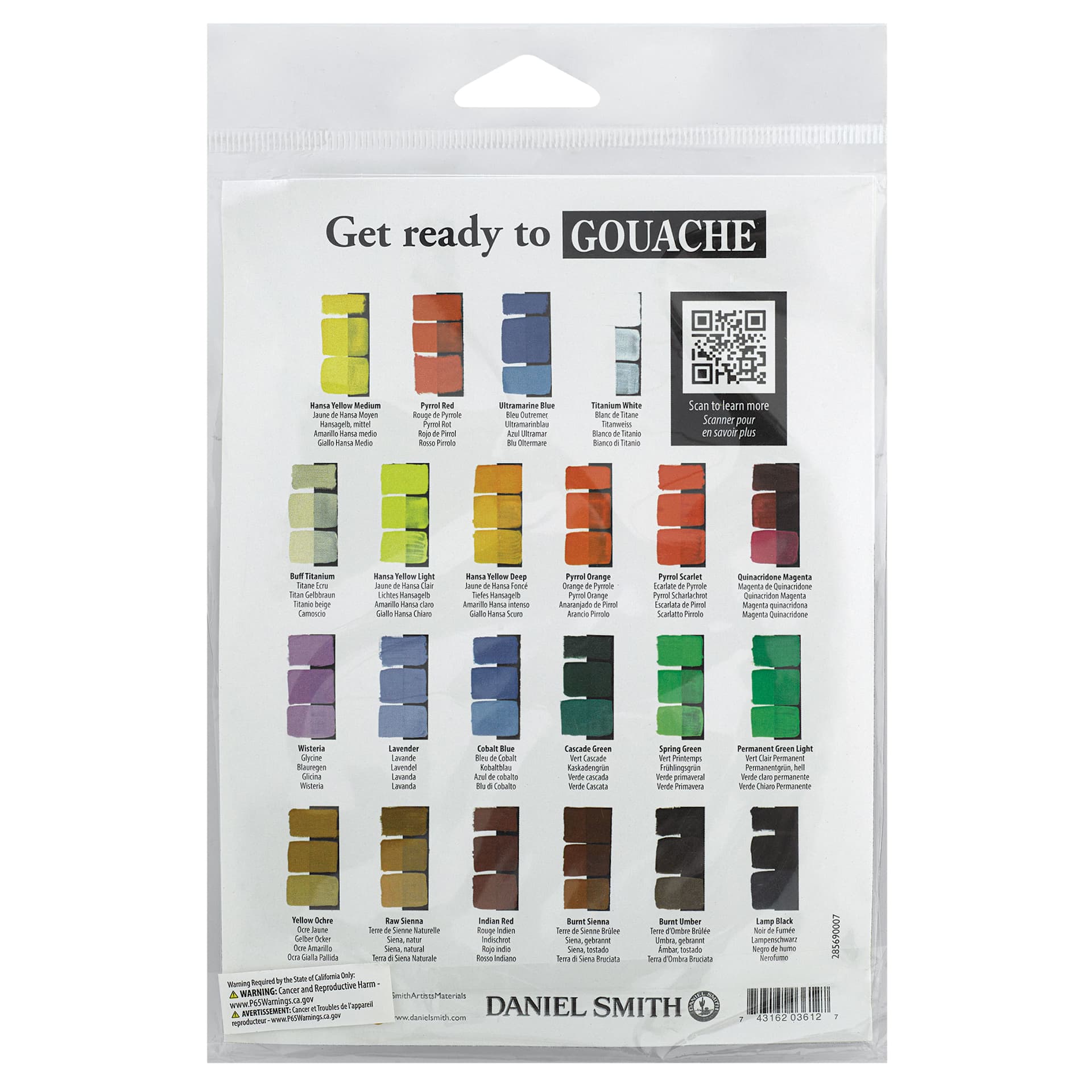 Daniel Smith Extra Fine Gouache - Primary Mixing Colors, Set of 4 (included color chart)