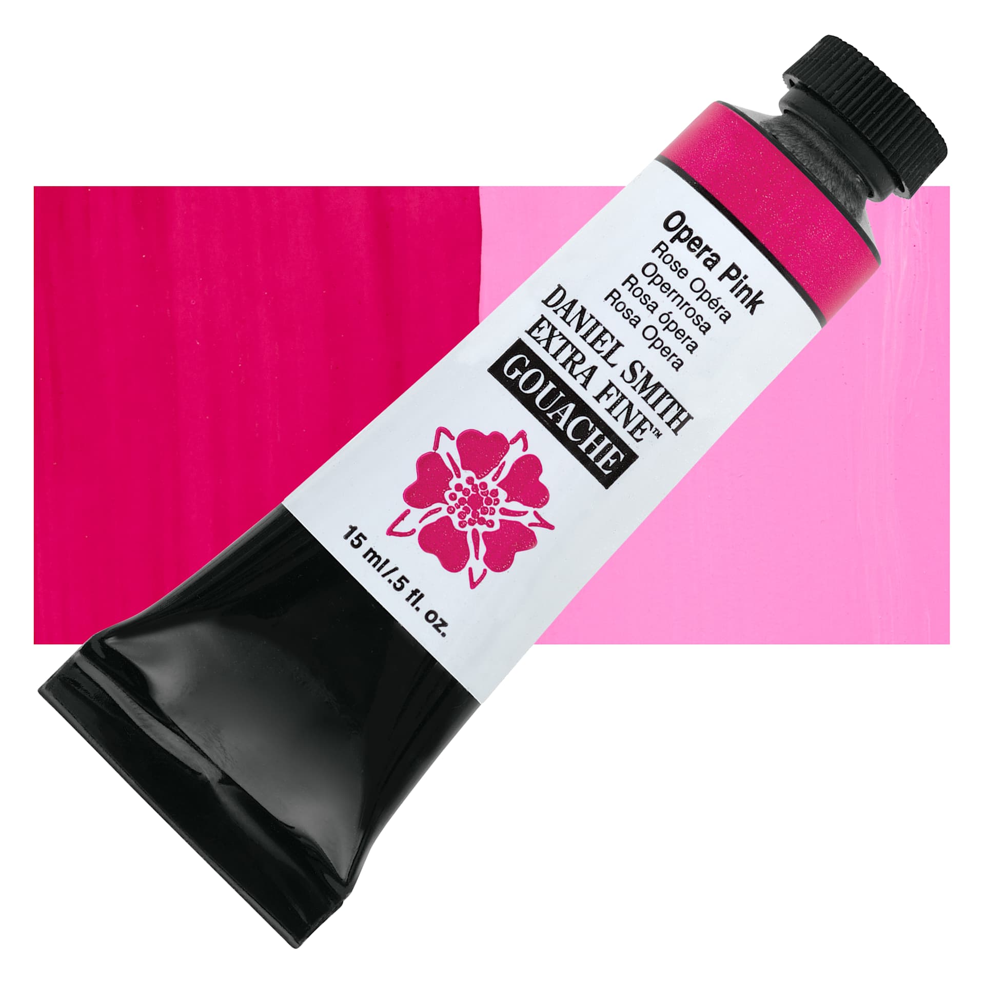 Daniel Smith Extra Fine Gouache - Opera Pink, 15 ml tube and swatch