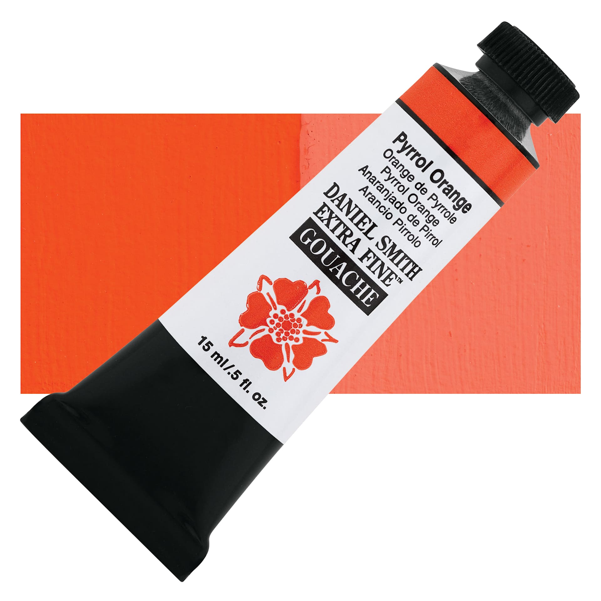 Daniel Smith Extra Fine Gouache - Pyrrol Orange, 15 ml Tube and swatch