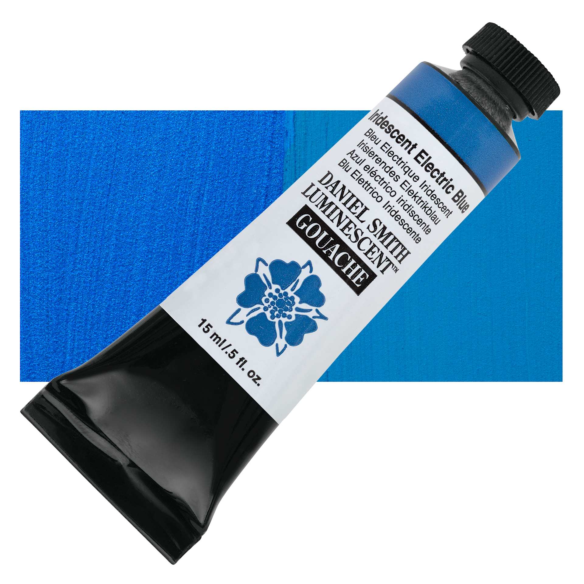 Daniel Smith Extra Fine Gouache - Iridescent Electric Blue, 15 ml Tube and swatch