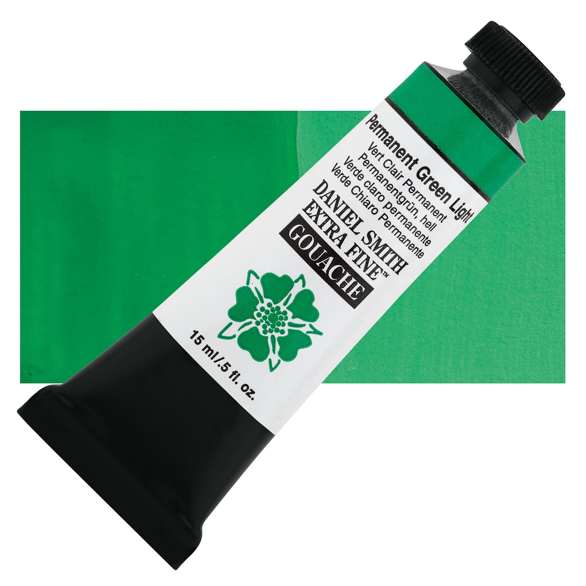 Daniel Smith Extra Fine Gouache - Permanent Green Light, 15 ml Tube and swatch
