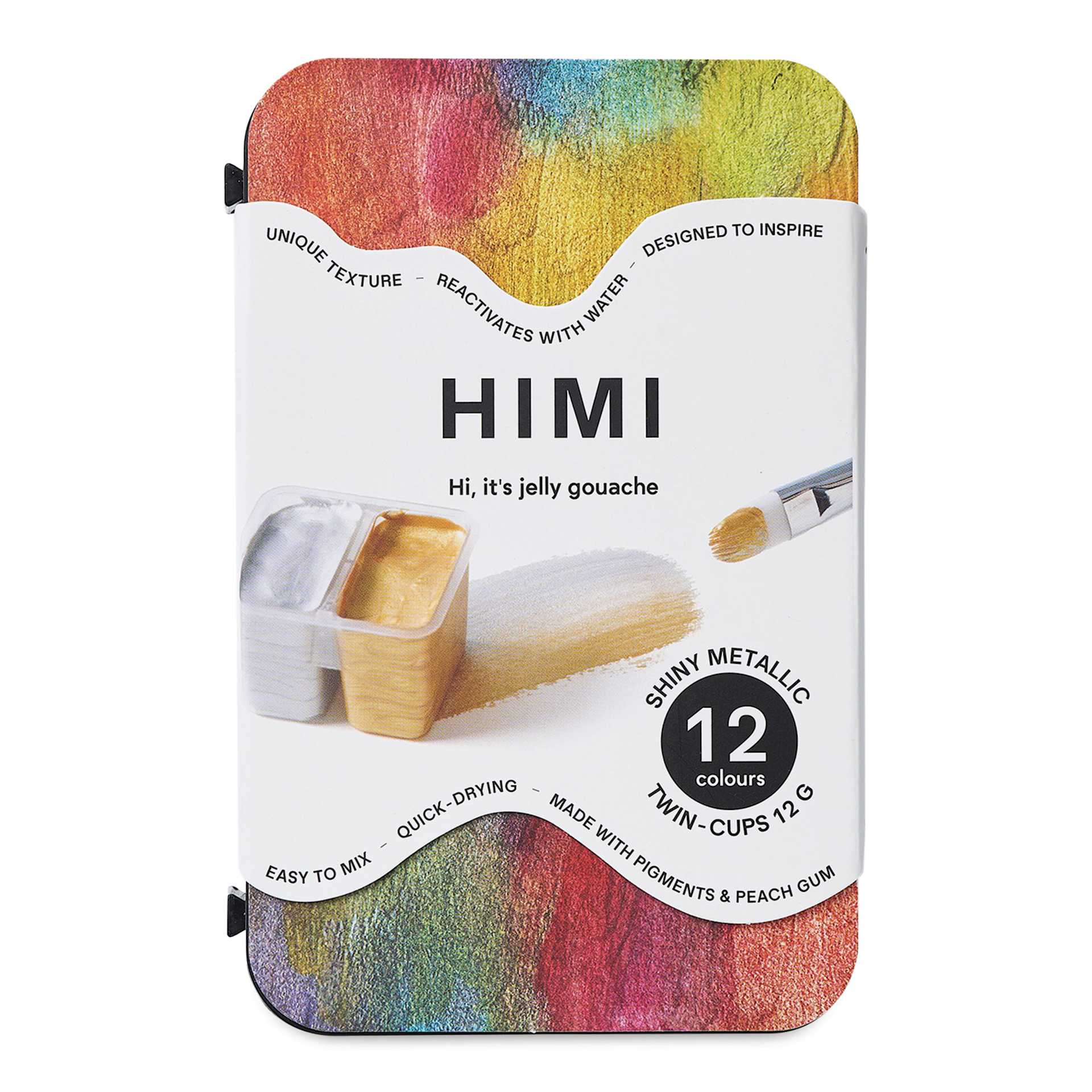 Himi Jelly Gouache Paint - Set of 12, Shiny Metallic, 12 g cups front of packaging
