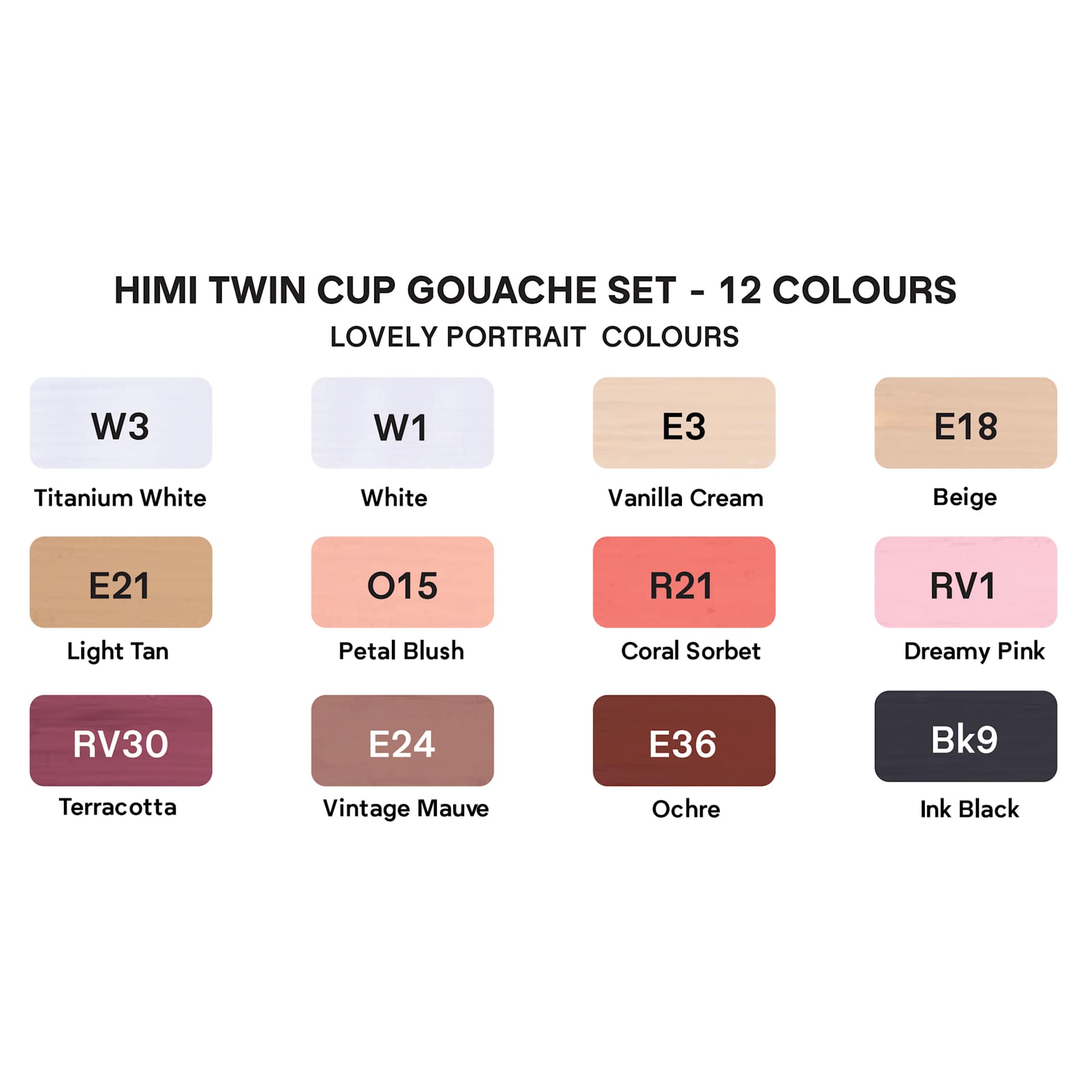 Himi Jelly Gouache Paint - Set of 12, Lovely Portrait included colors