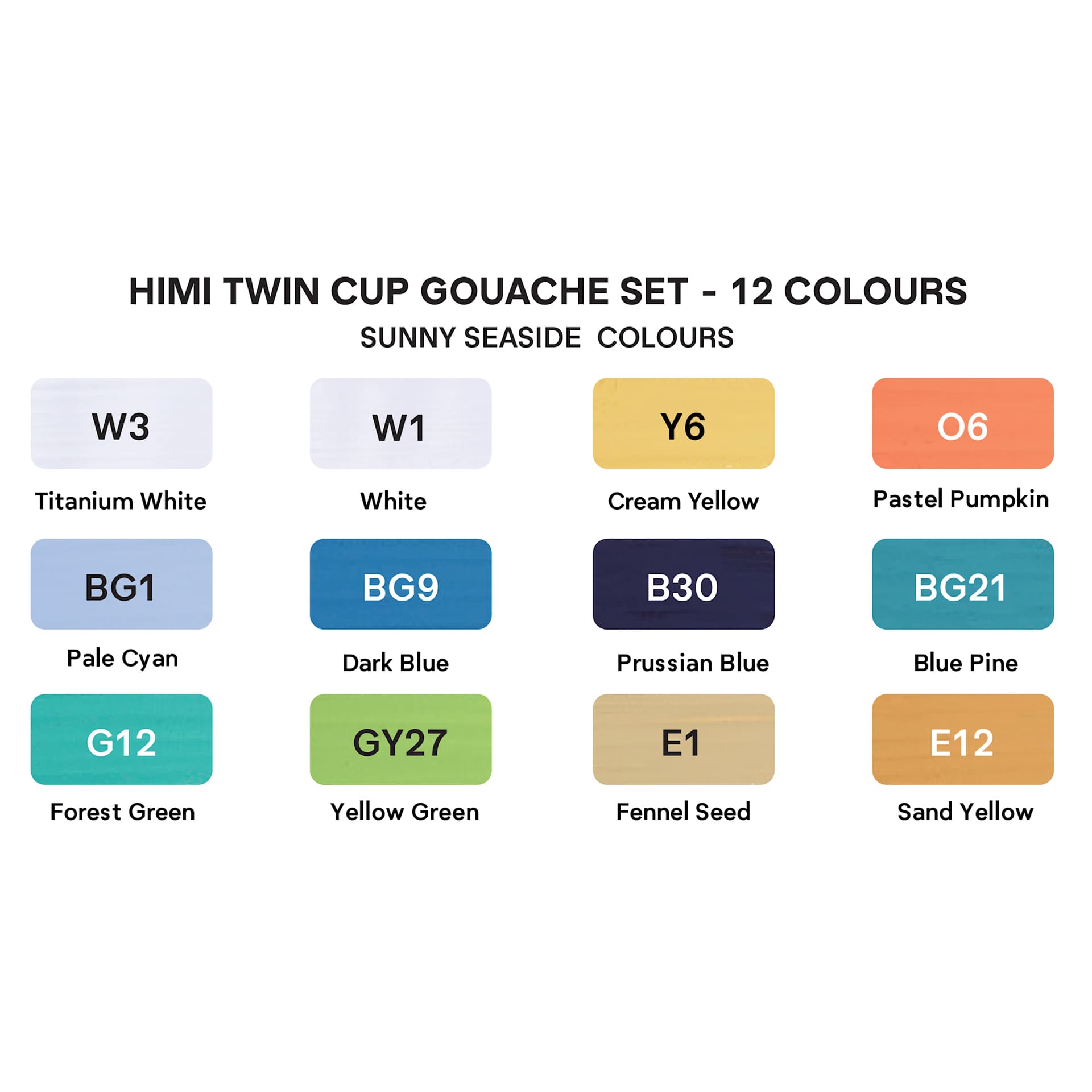 Himi Jelly Gouache Paint - Set of 12, Sunny Seaside swatches of included colors