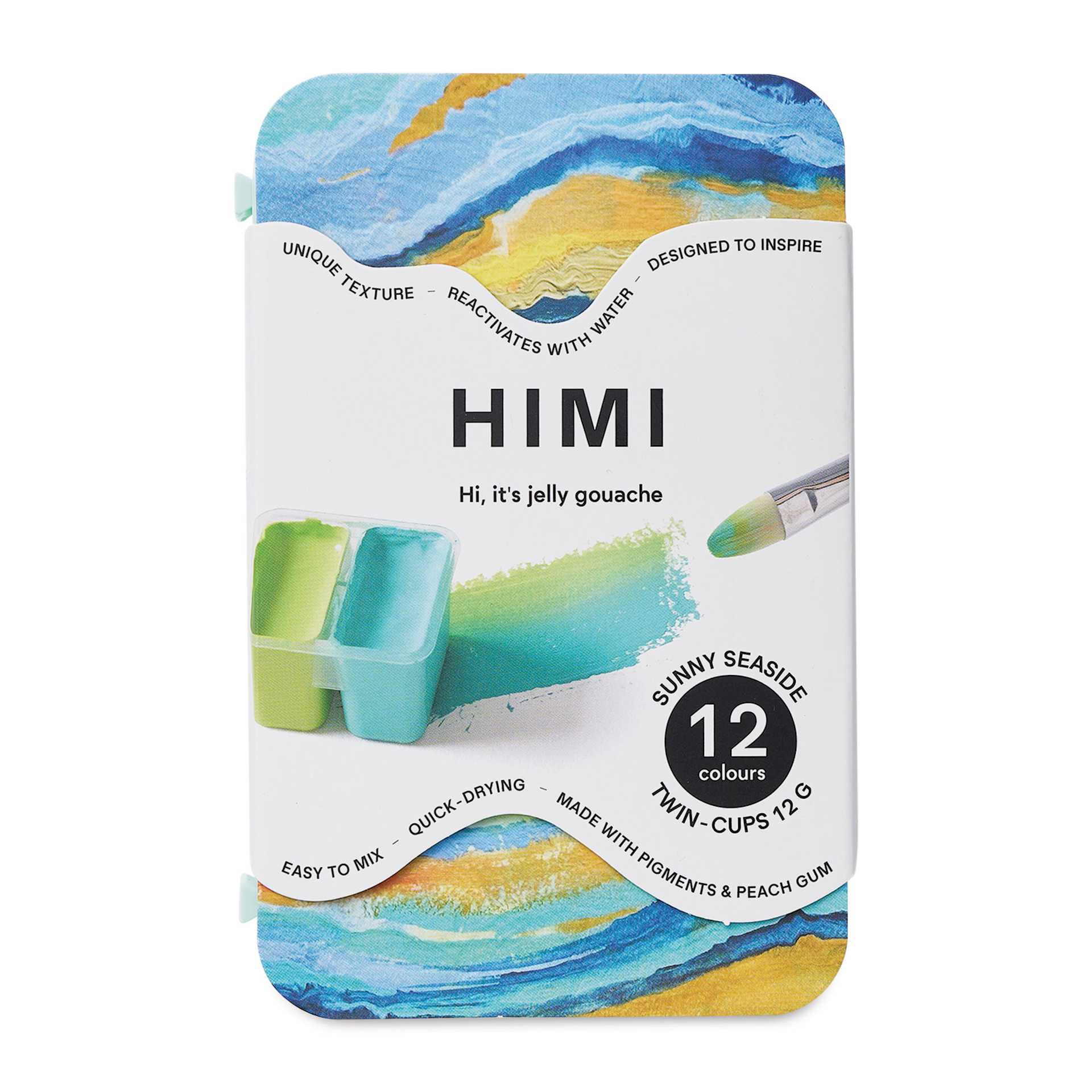Himi Jelly Gouache Paint - Set of 12, Sunny Seaside, 12 g cups front of packaging