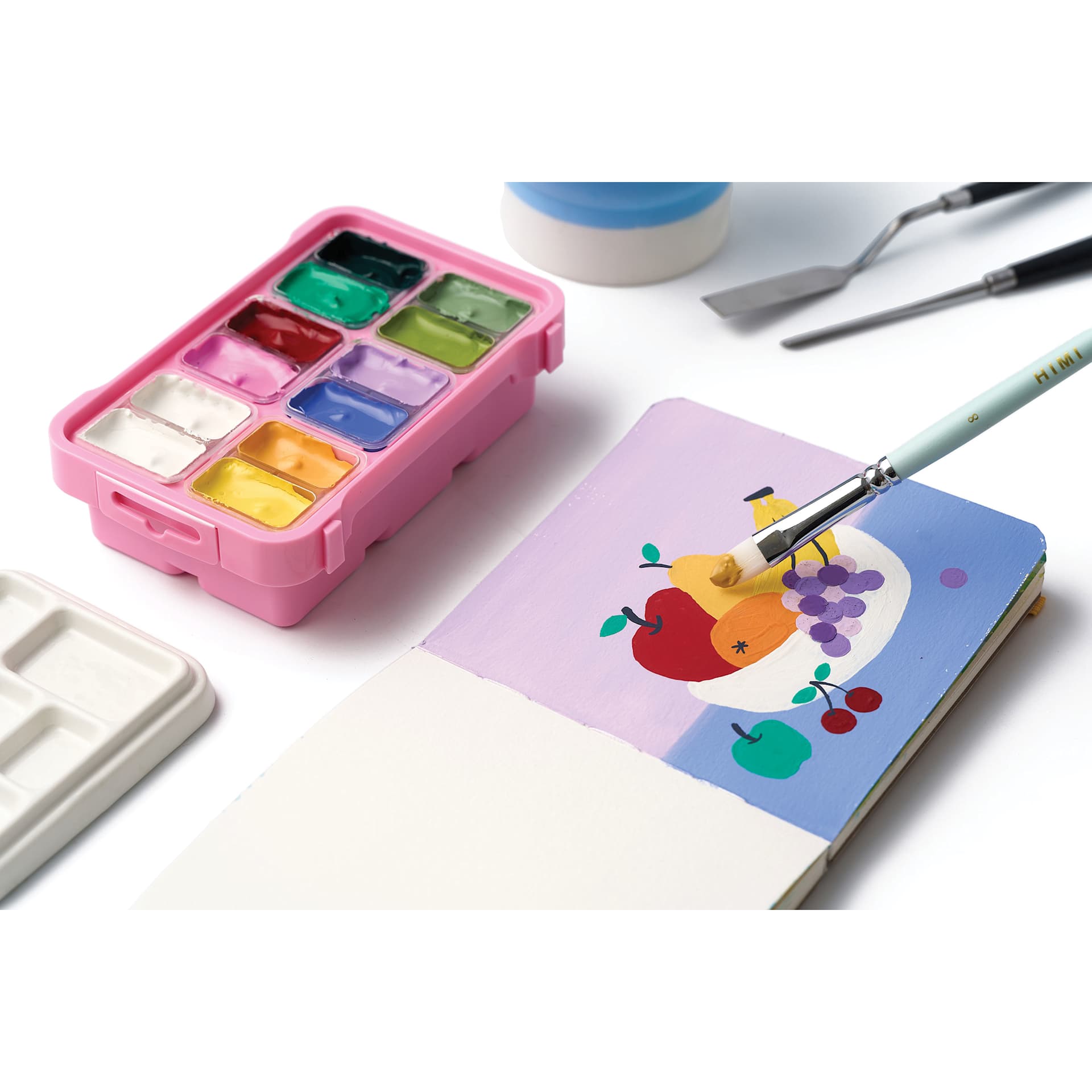 Himi Jelly Gouache Paint - Set of 12, Fresh Botanical being used to paint