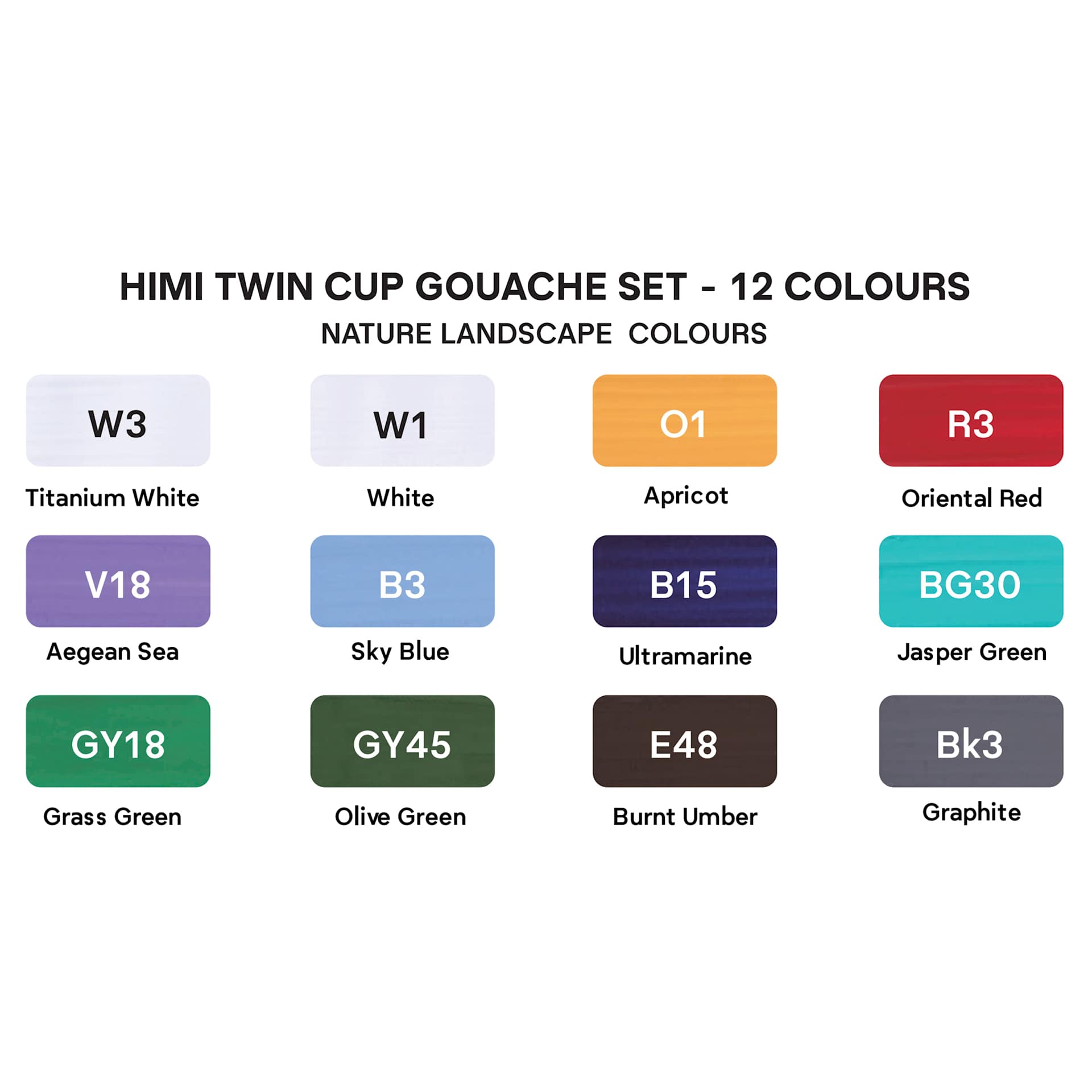 Himi Jelly Gouache Paint - Set of 12, Nature Landscape included colors