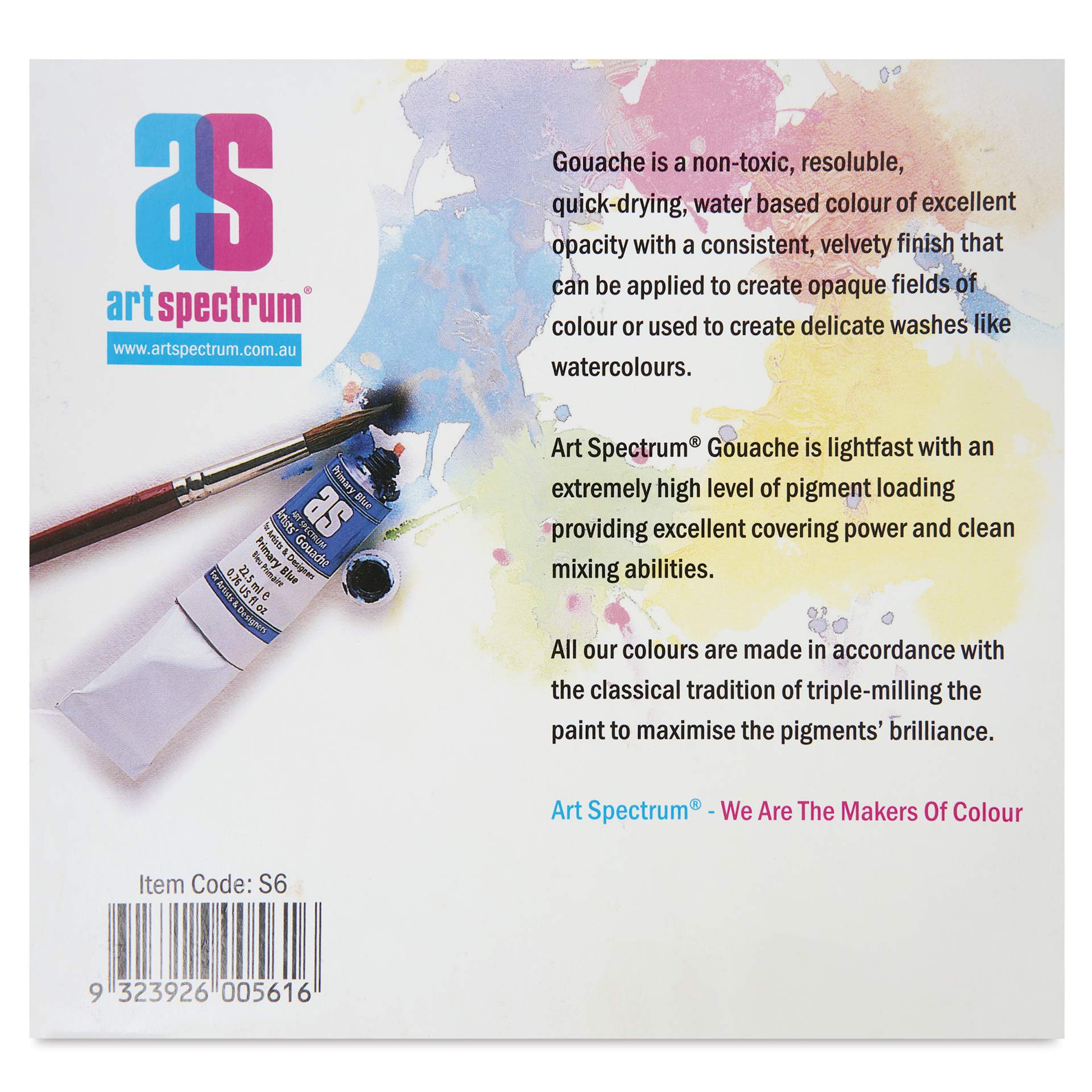 Art Spectrum Artists' Gouache - Set of 6, Intro Colors back of package