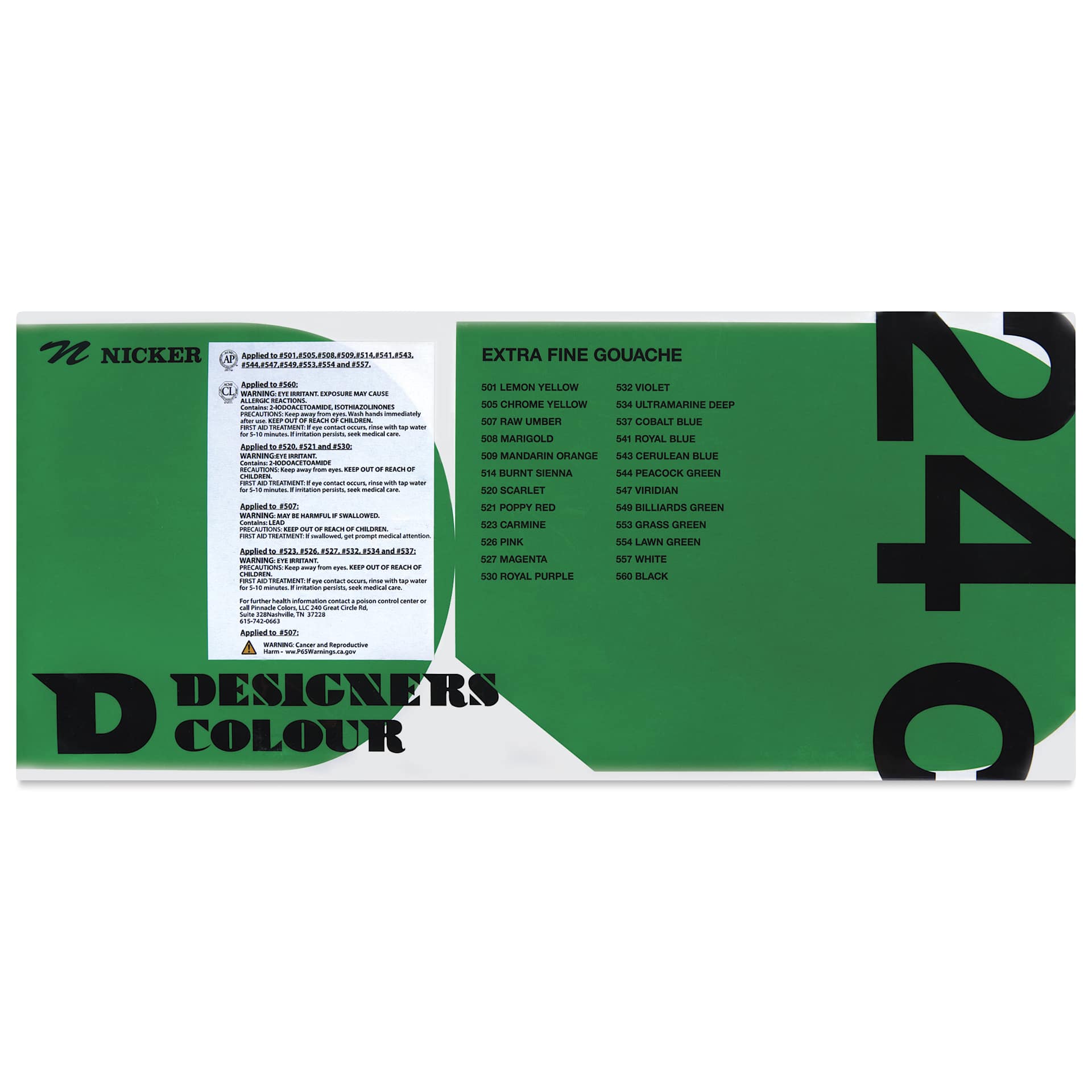 Nicker Designers Color Gouache - Set of 24, Assorted back of package