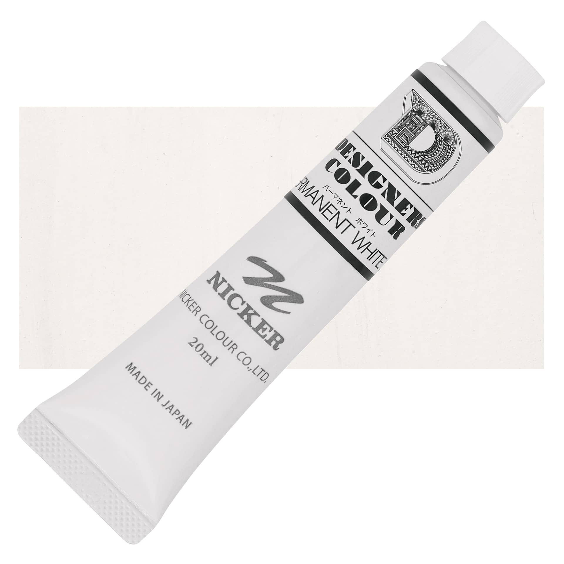 Nicker Designers Color Gouache - Permanent White, 20 ml tube and swatch