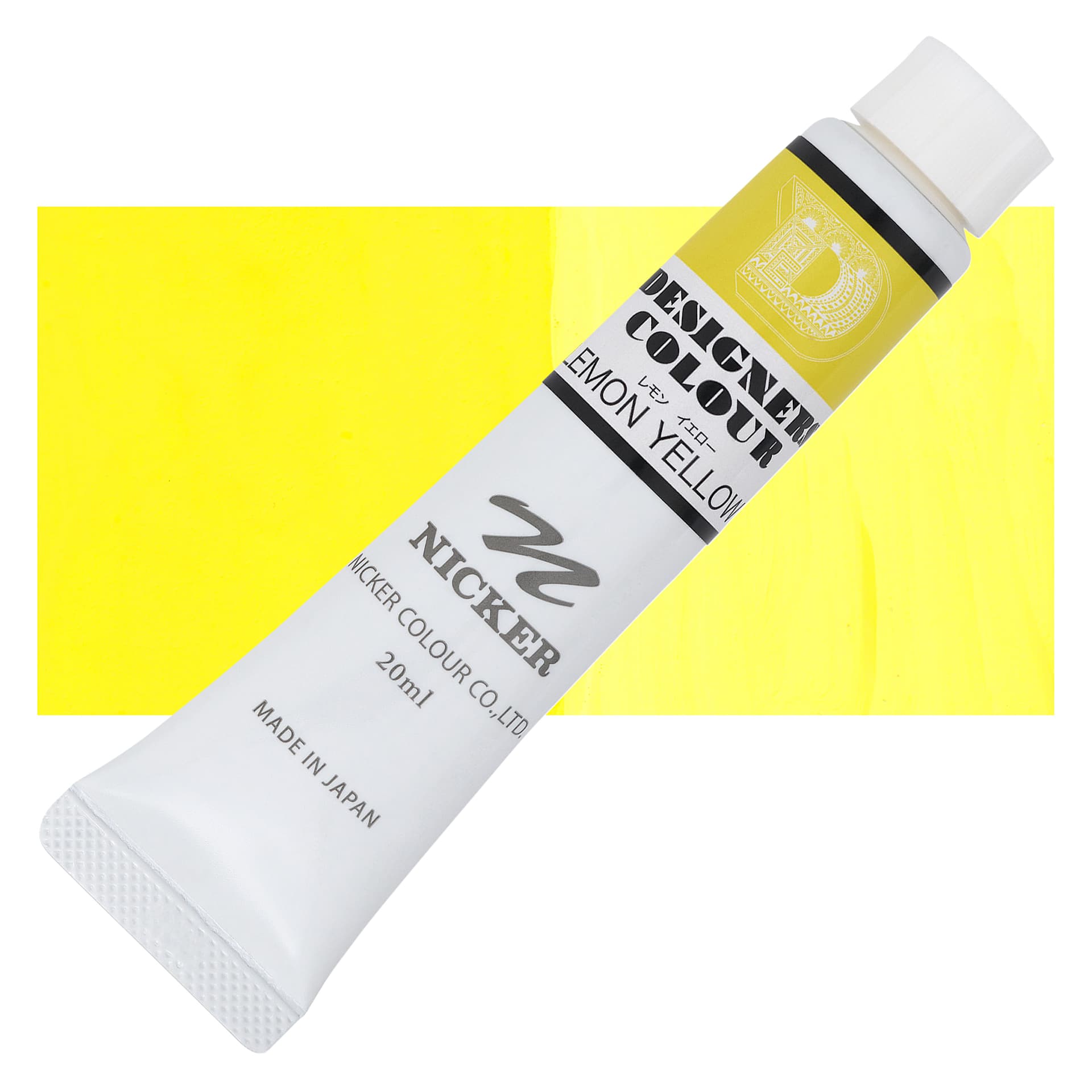 Nicker Designers Color Gouache - Lemon Yellow, 20 ml tube and swatch