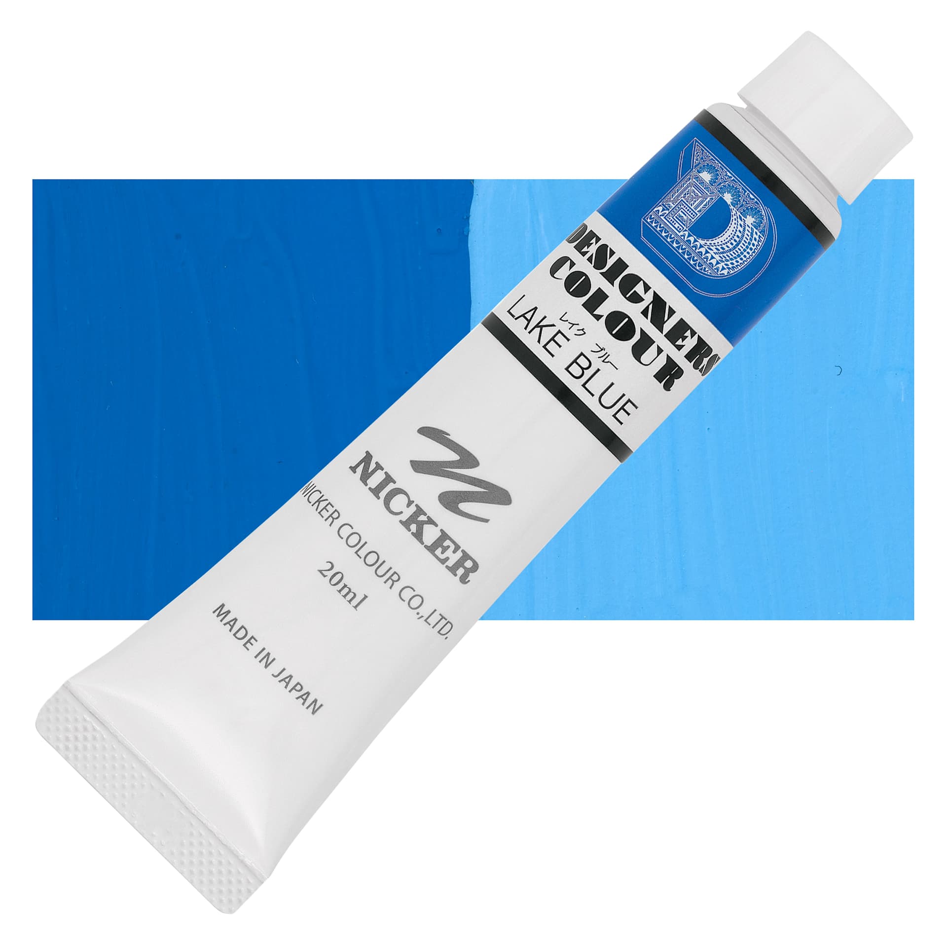 Nicker Designers Color Gouache - Lake Blue, 20 ml tube and swatch