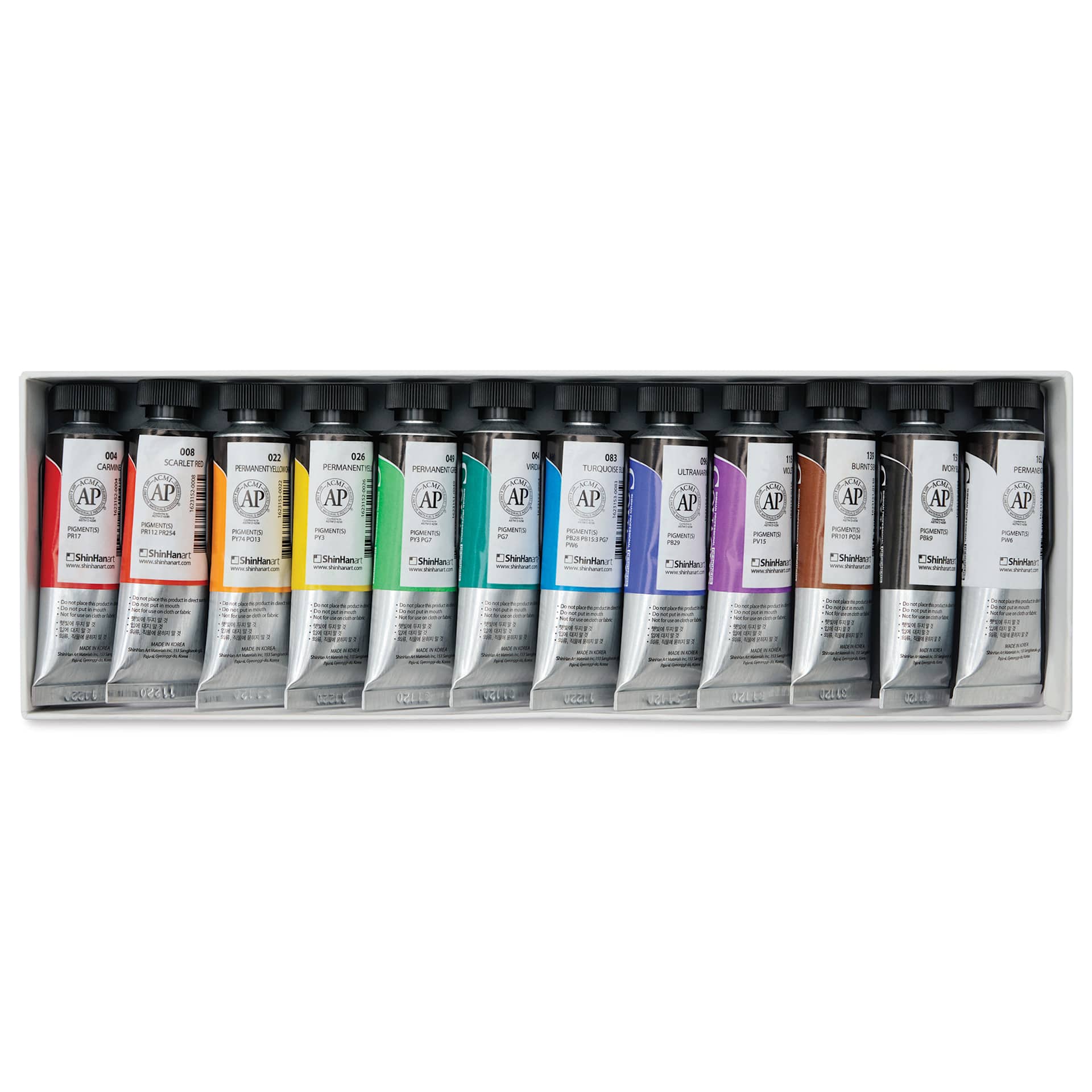 ShinHan Professional Designers Gouache - Assorted Colors, 15 ml, Set of 12 - back of packaging