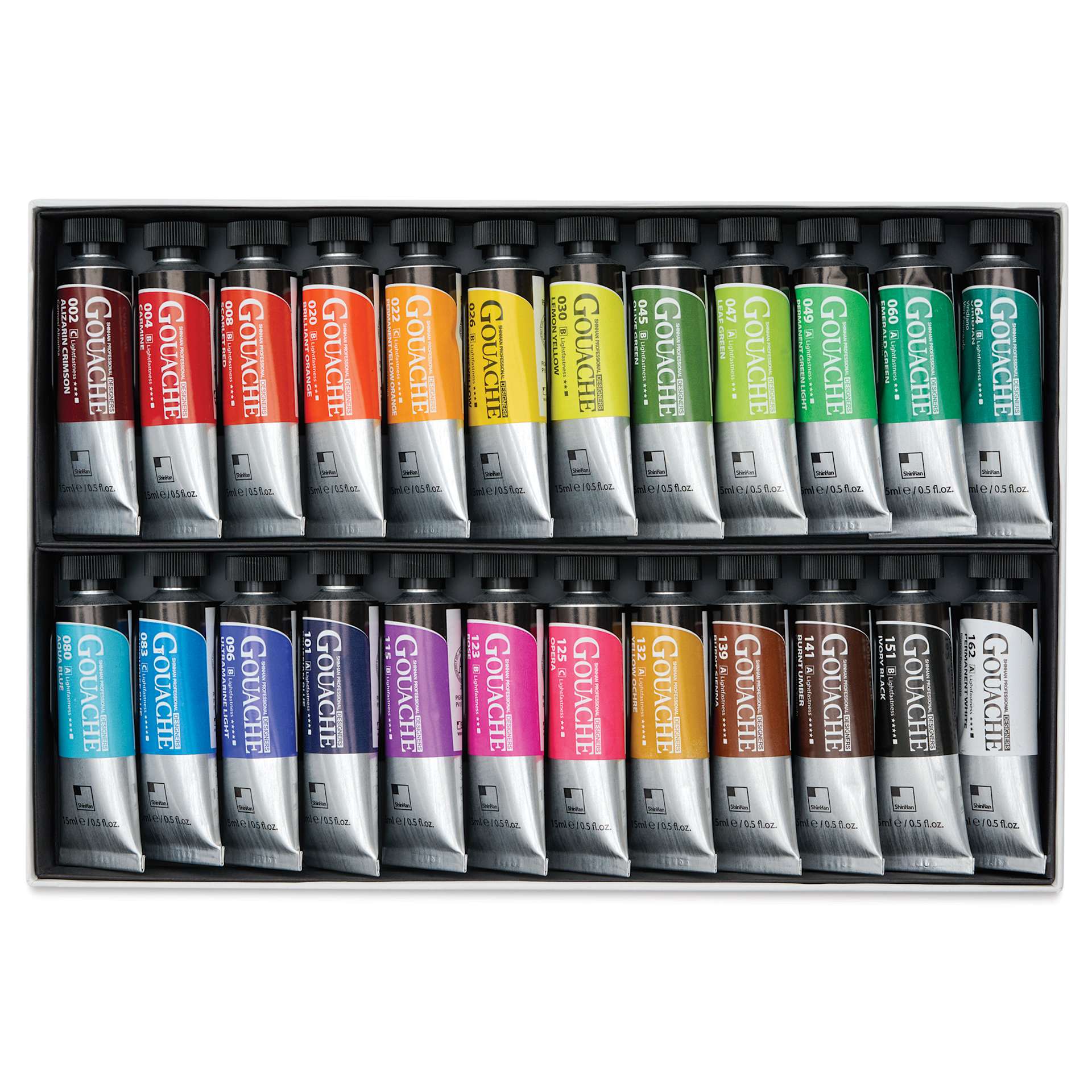 ShinHan Professional Designers Gouache - Set of 24, Set A Assorted Colors, 15 ml