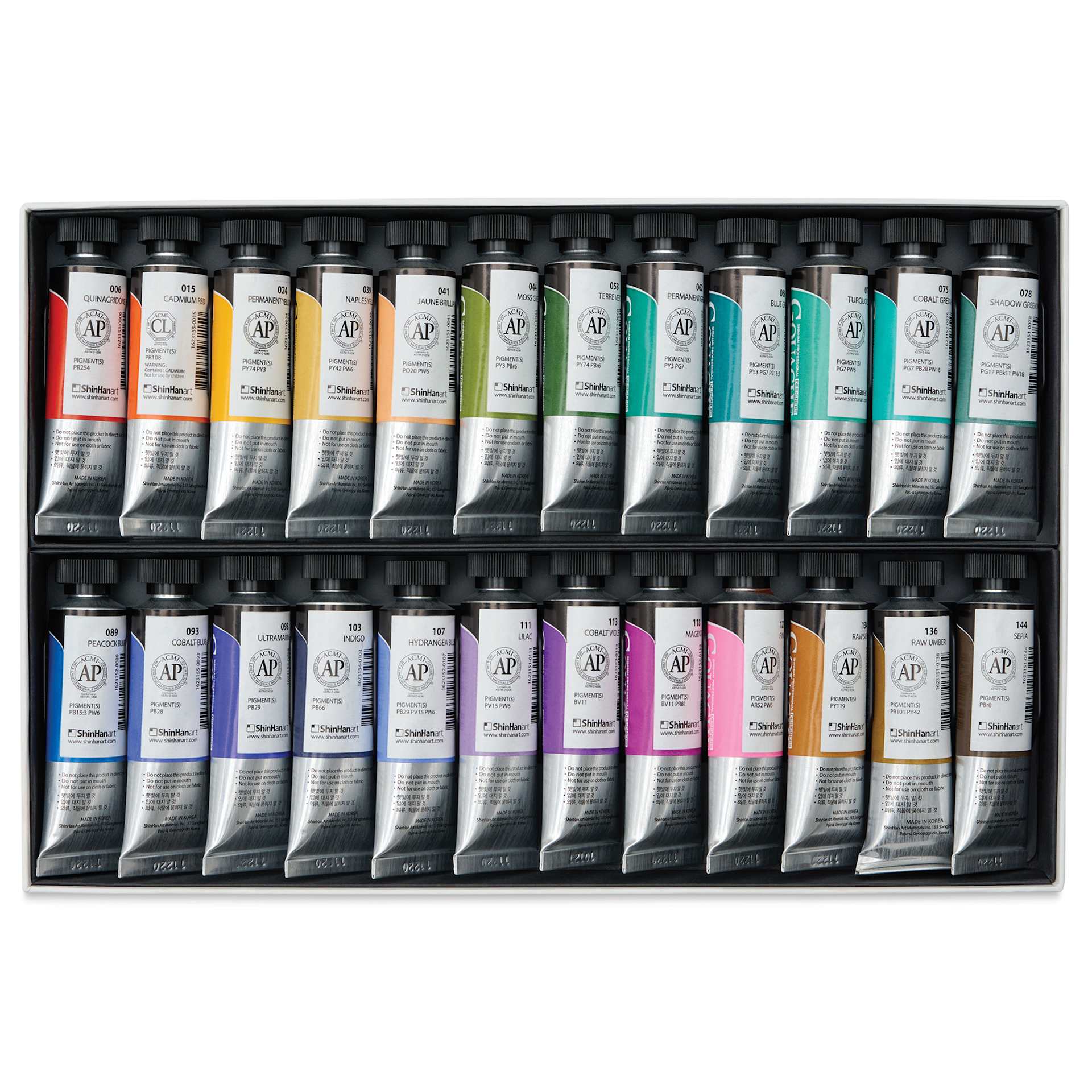 ShinHan Professional Designers Gouache - Set of 24, Set B Assorted Colors, 15 ml back of tubes