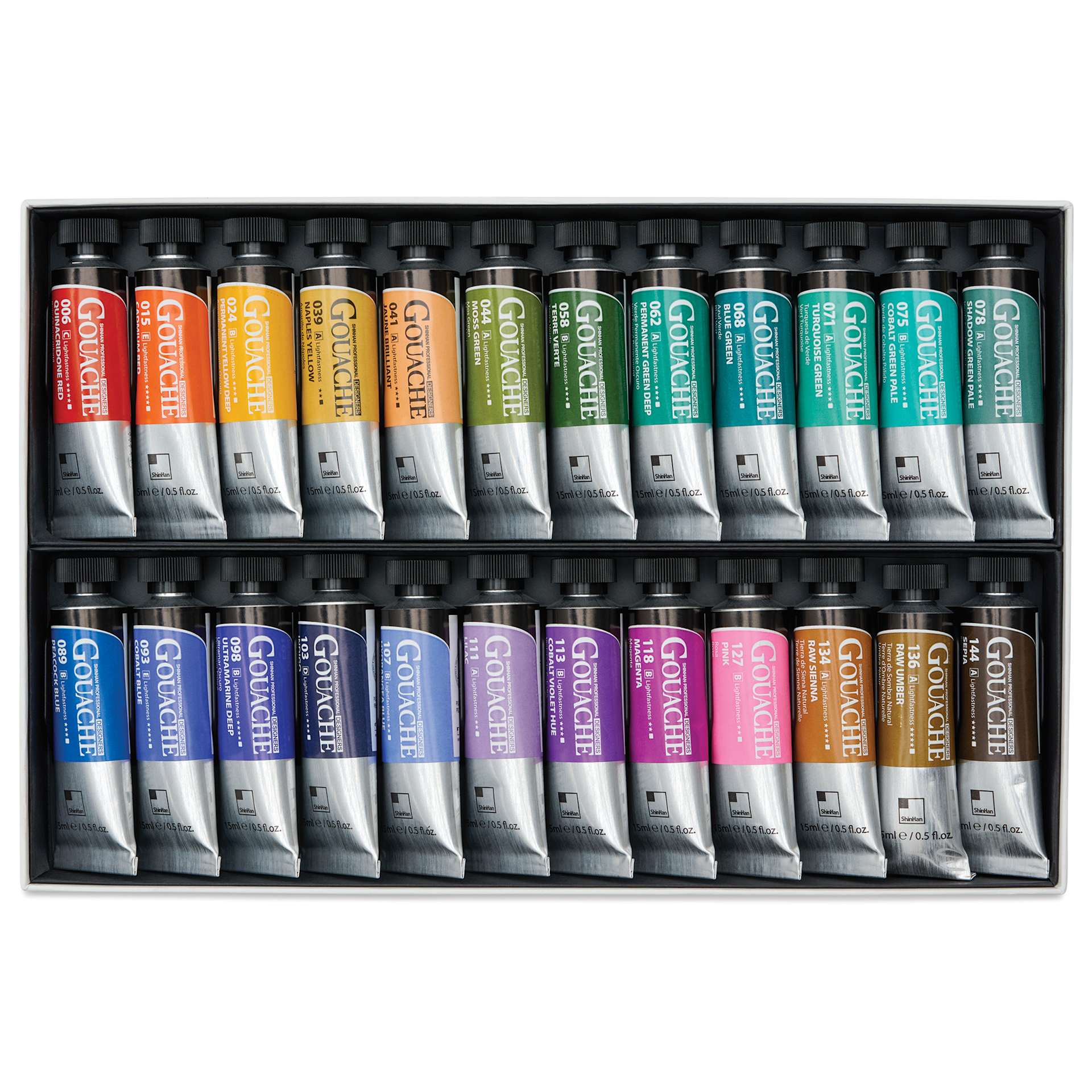 ShinHan Professional Designers Gouache - Set of 24, Set B Assorted Colors, 15 ml