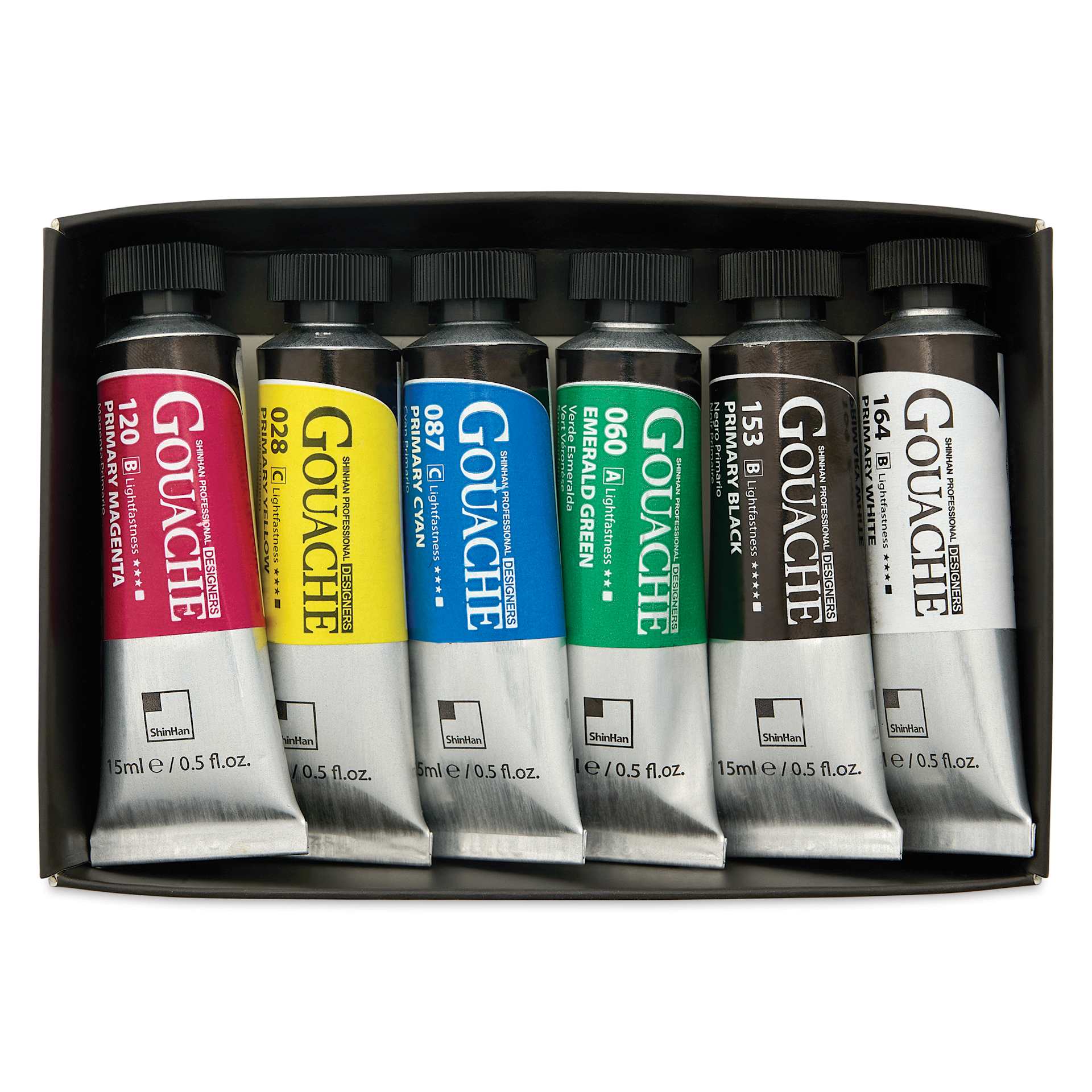 ShinHan Professional Designers Gouache - Set of 6, Primary Colors, 15 ml, tubes in packaging