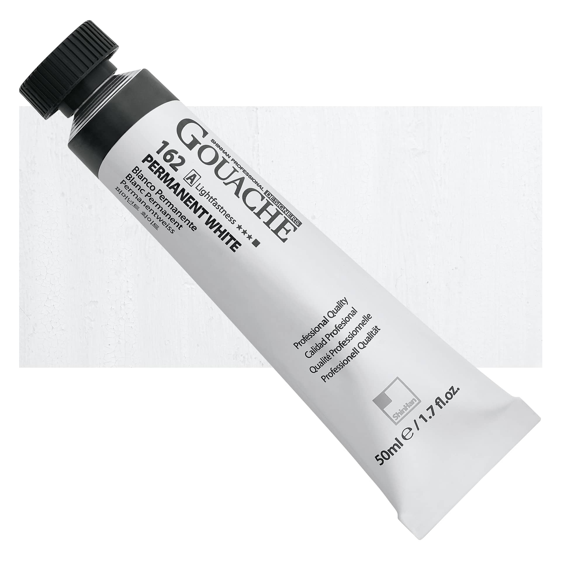 ShinHan Professional Designers Gouache - White, 50 ml tube and swatch