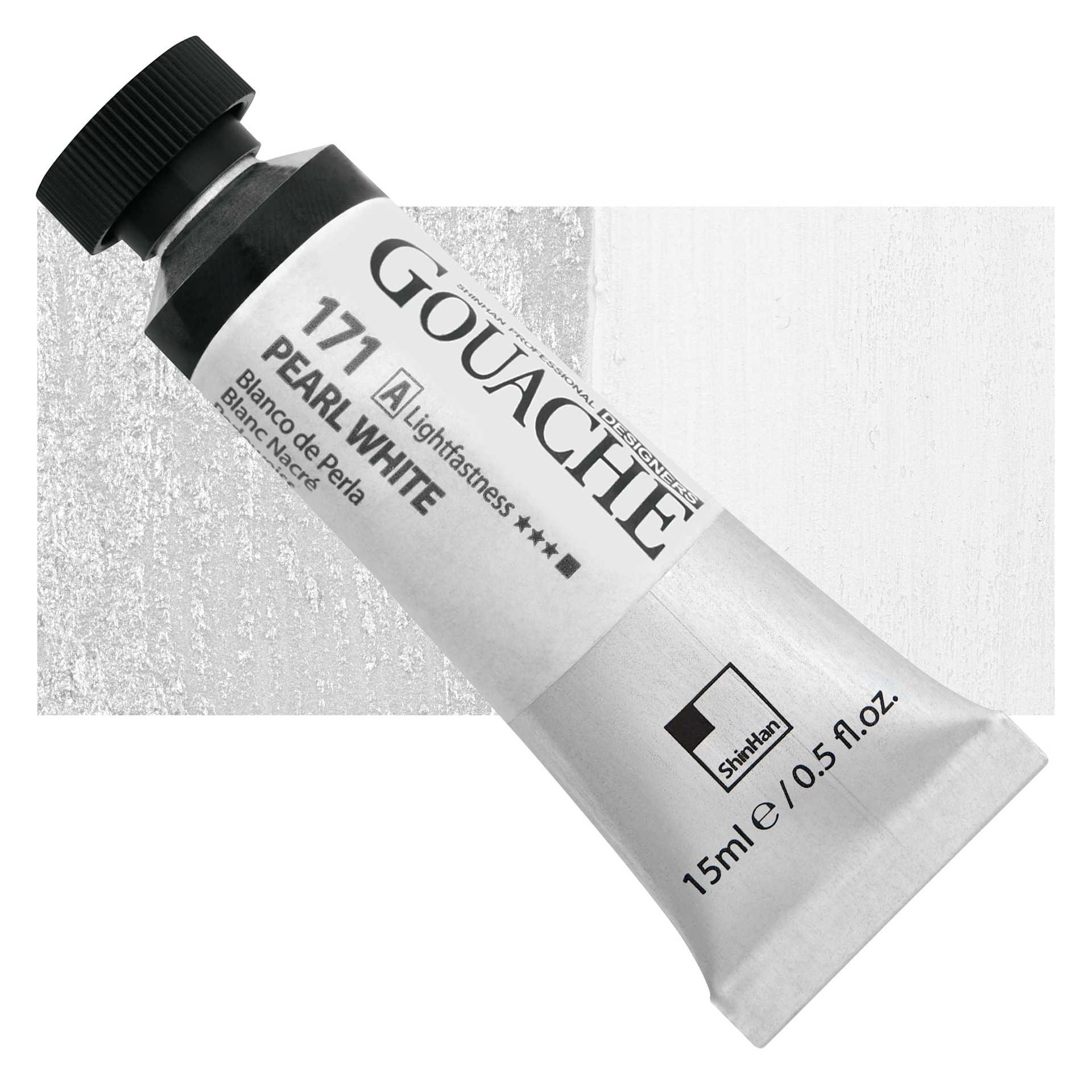 ShinHan Professional Designers Gouache - Pearl White, 15 ml tube and swatch
