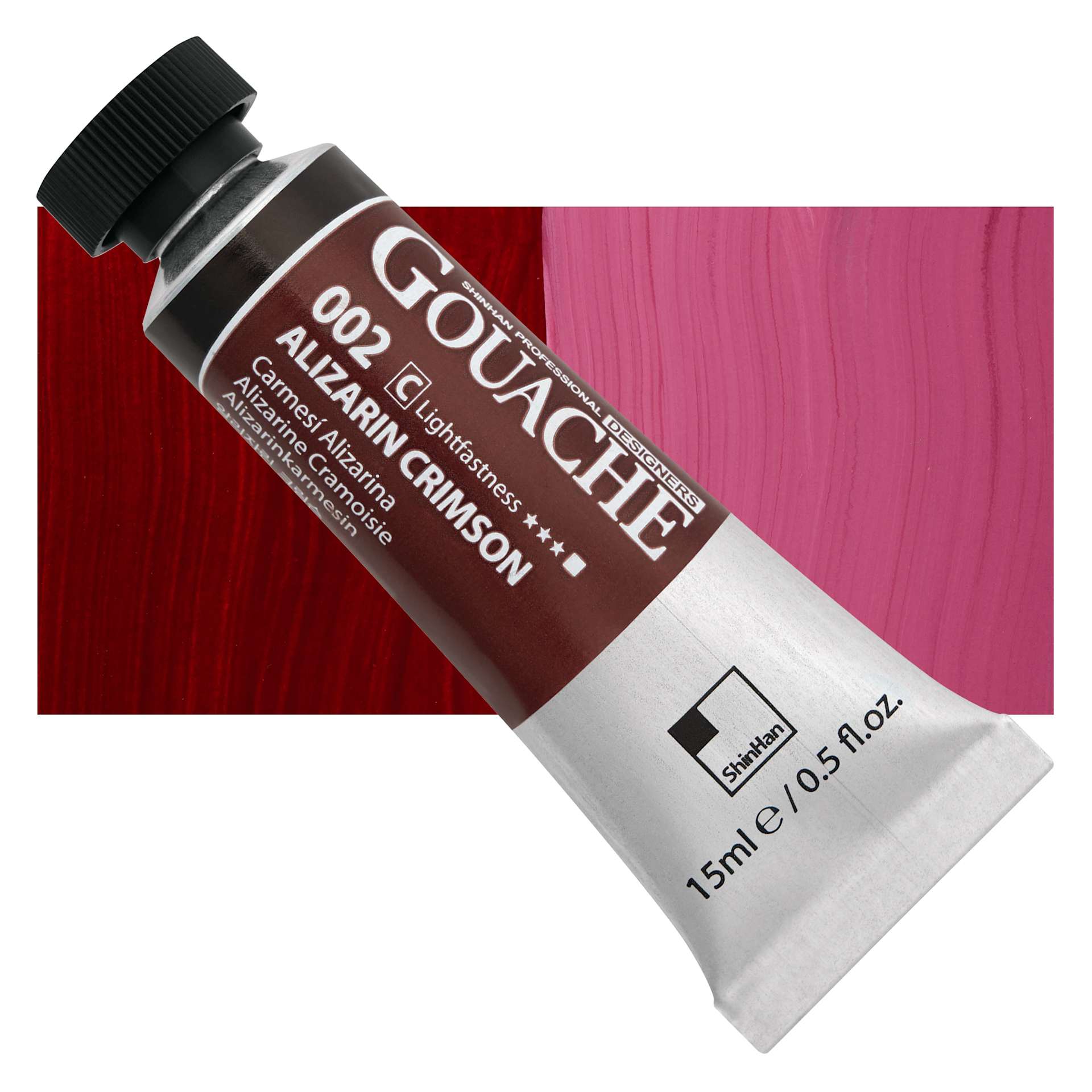 ShinHan Professional Designers Gouache - Alizarin Crimson, 15 ml tube and swatch