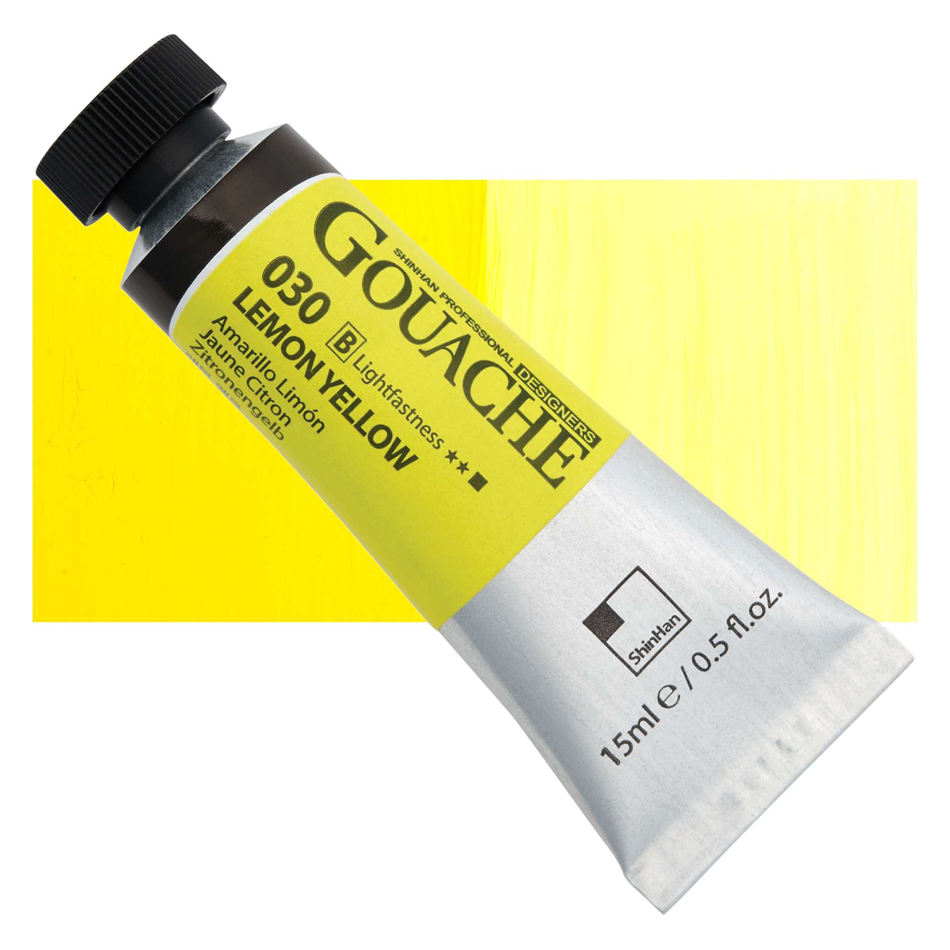 ShinHan Professional Designers Gouache - Lemon Yellow, 15 ml tube and swatch