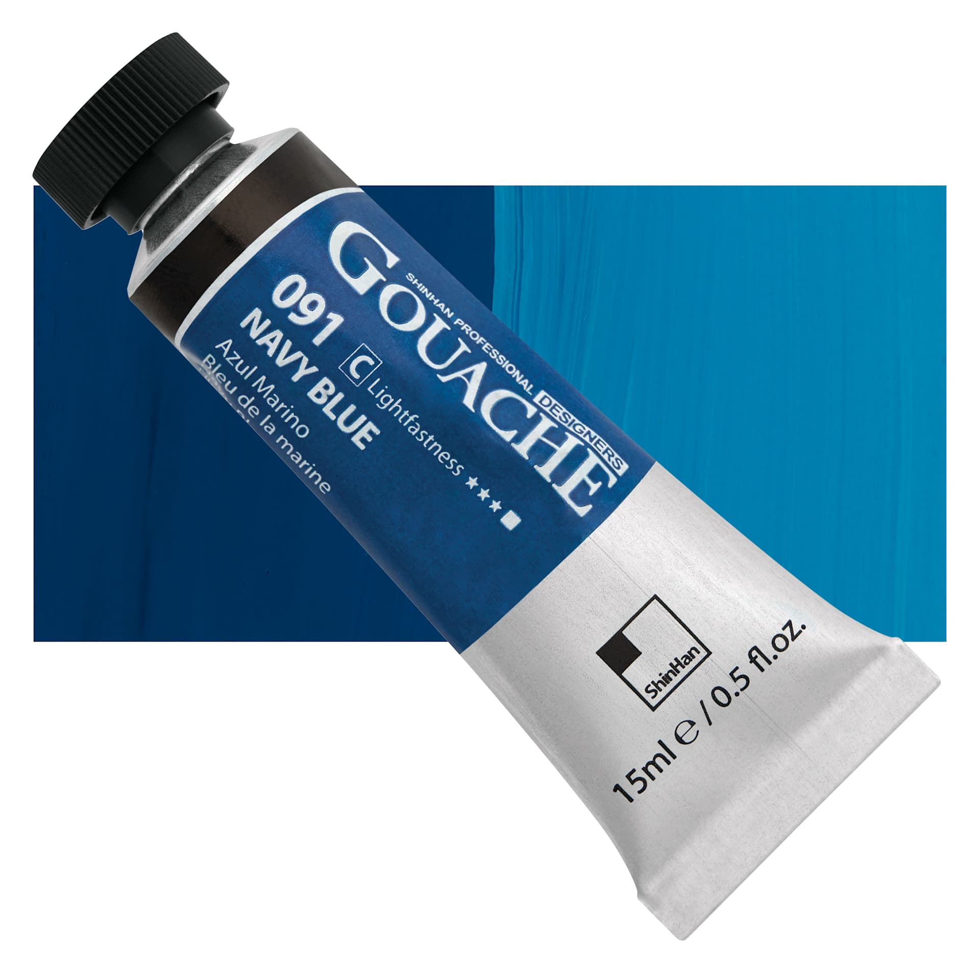 ShinHan Professional Designers Gouache - Navy Blue, 15 ml tube and swatch