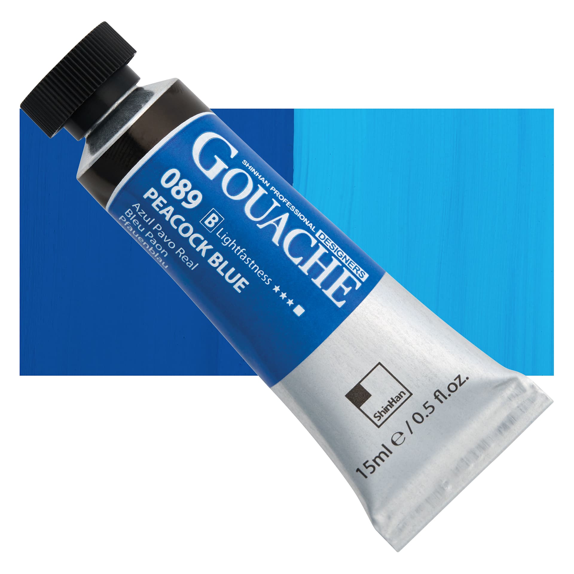ShinHan Professional Designers Gouache - Peacock Blue, 15 ml tube and swatch