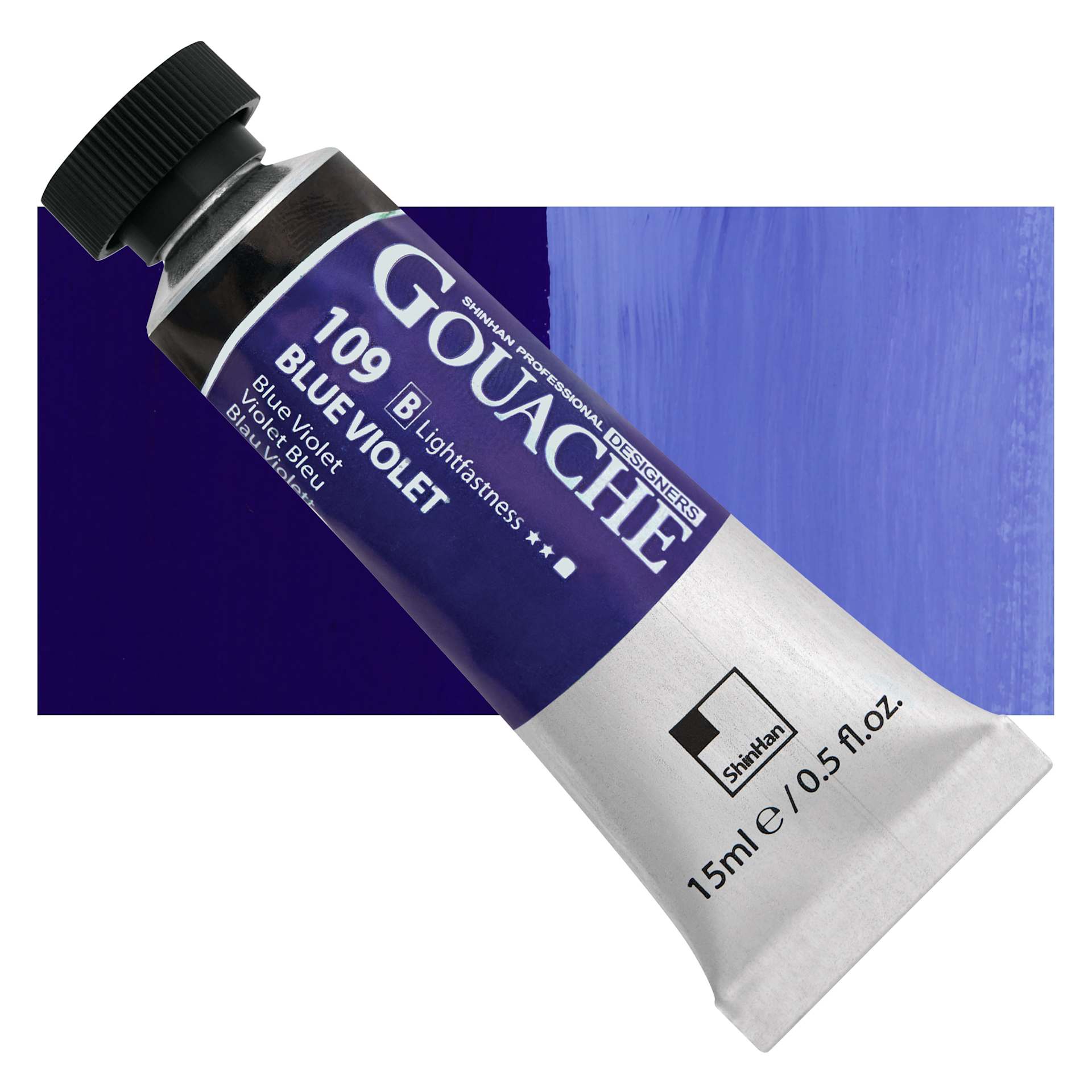 ShinHan Professional Designers Gouache - Blue Violet, 15 ml tube and swatch