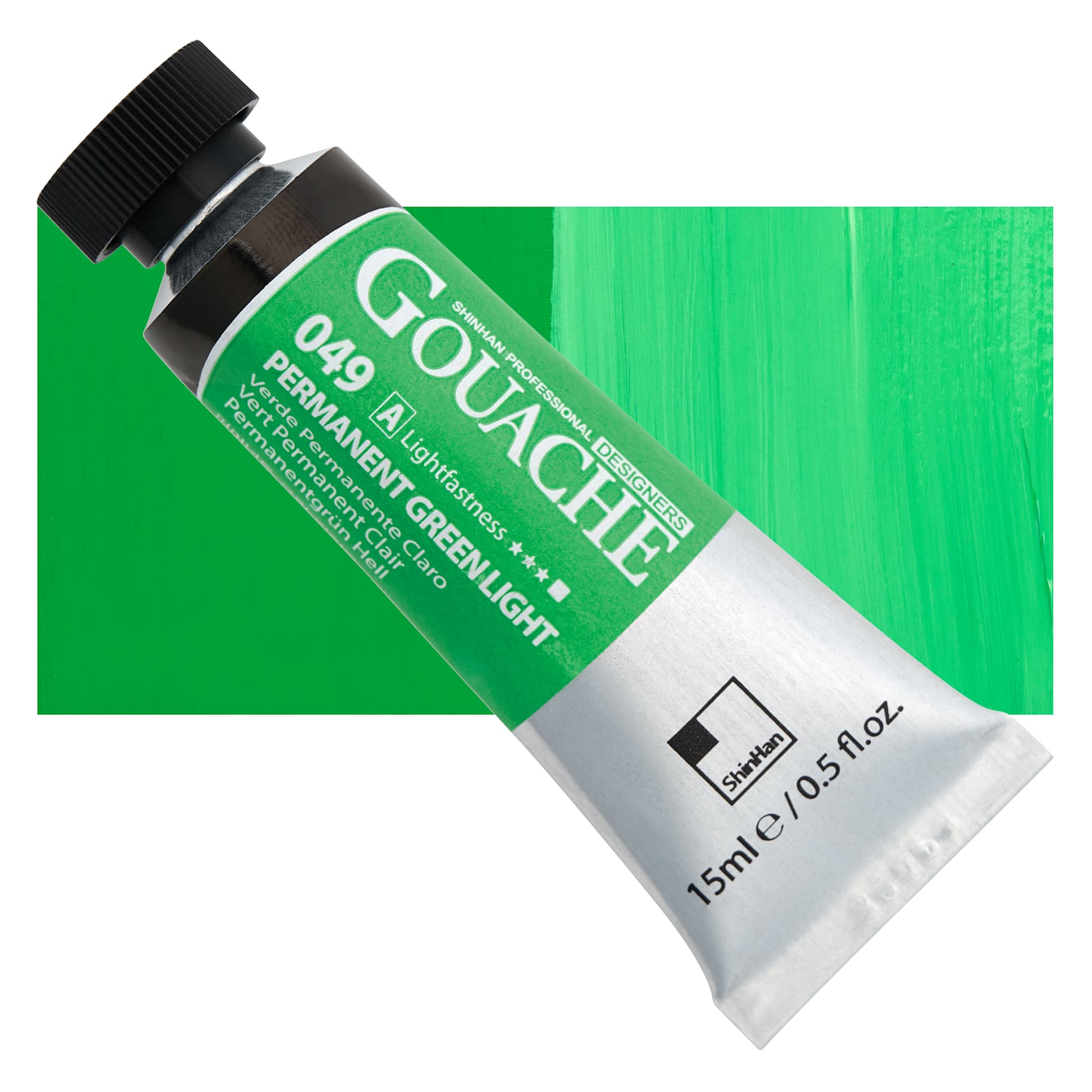 ShinHan Professional Designers Gouache - Permanent Green Light, 15 ml tube and swatch