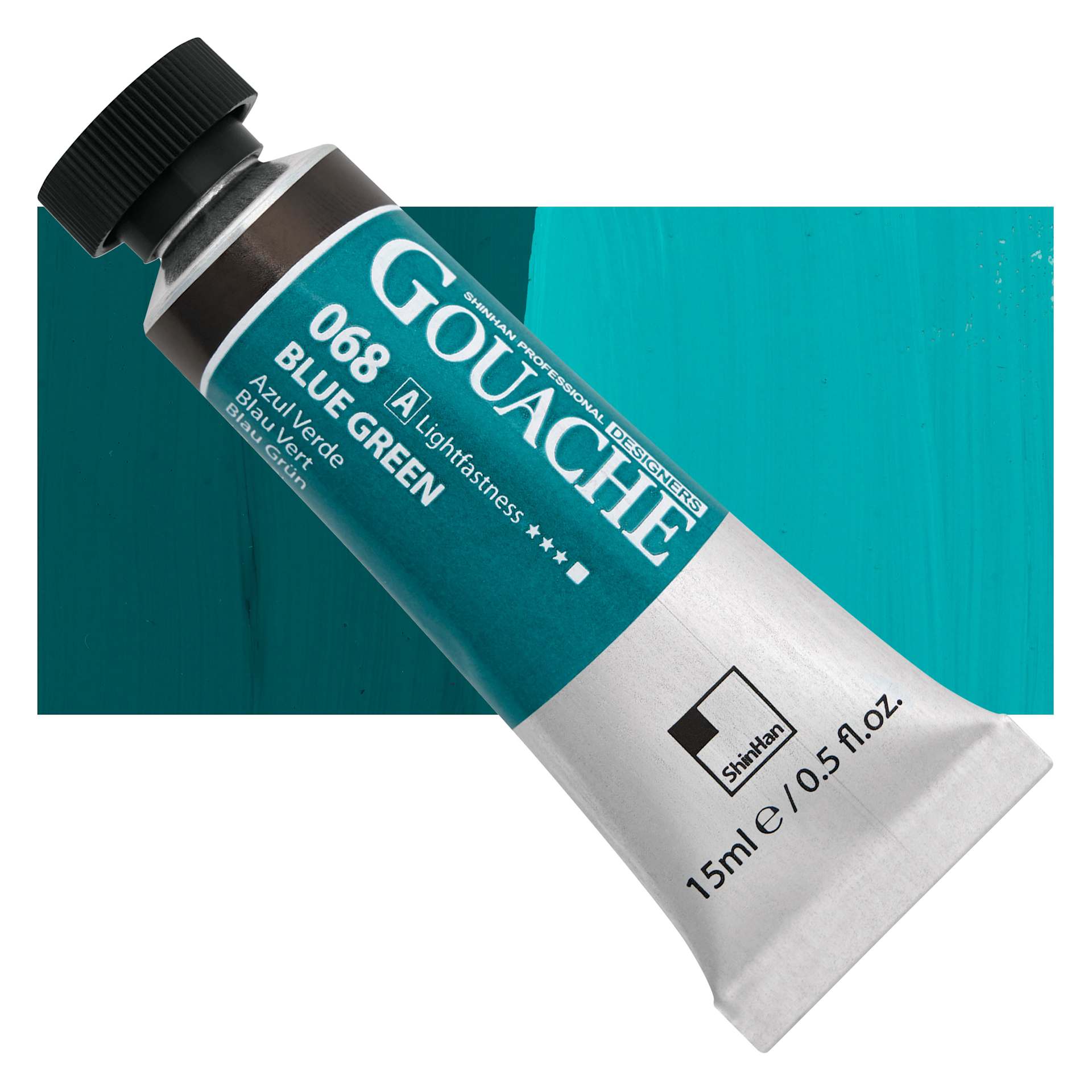ShinHan Professional Designers Gouache - Blue Green, 15 ml tube and swatch