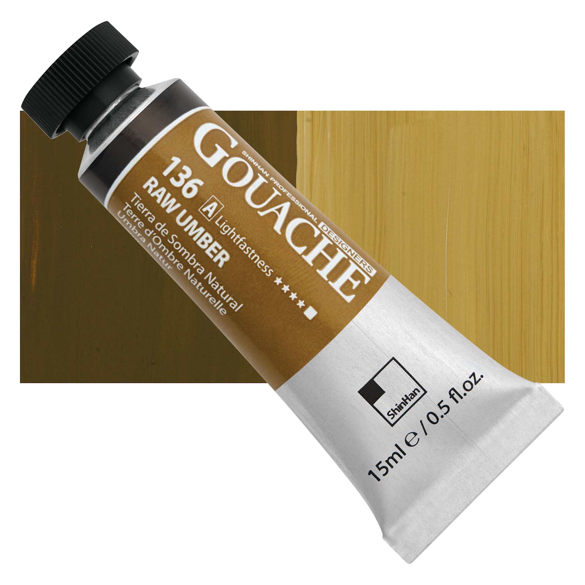 ShinHan Professional Designers Gouache - Raw Umber, 15 ml tube and swatch