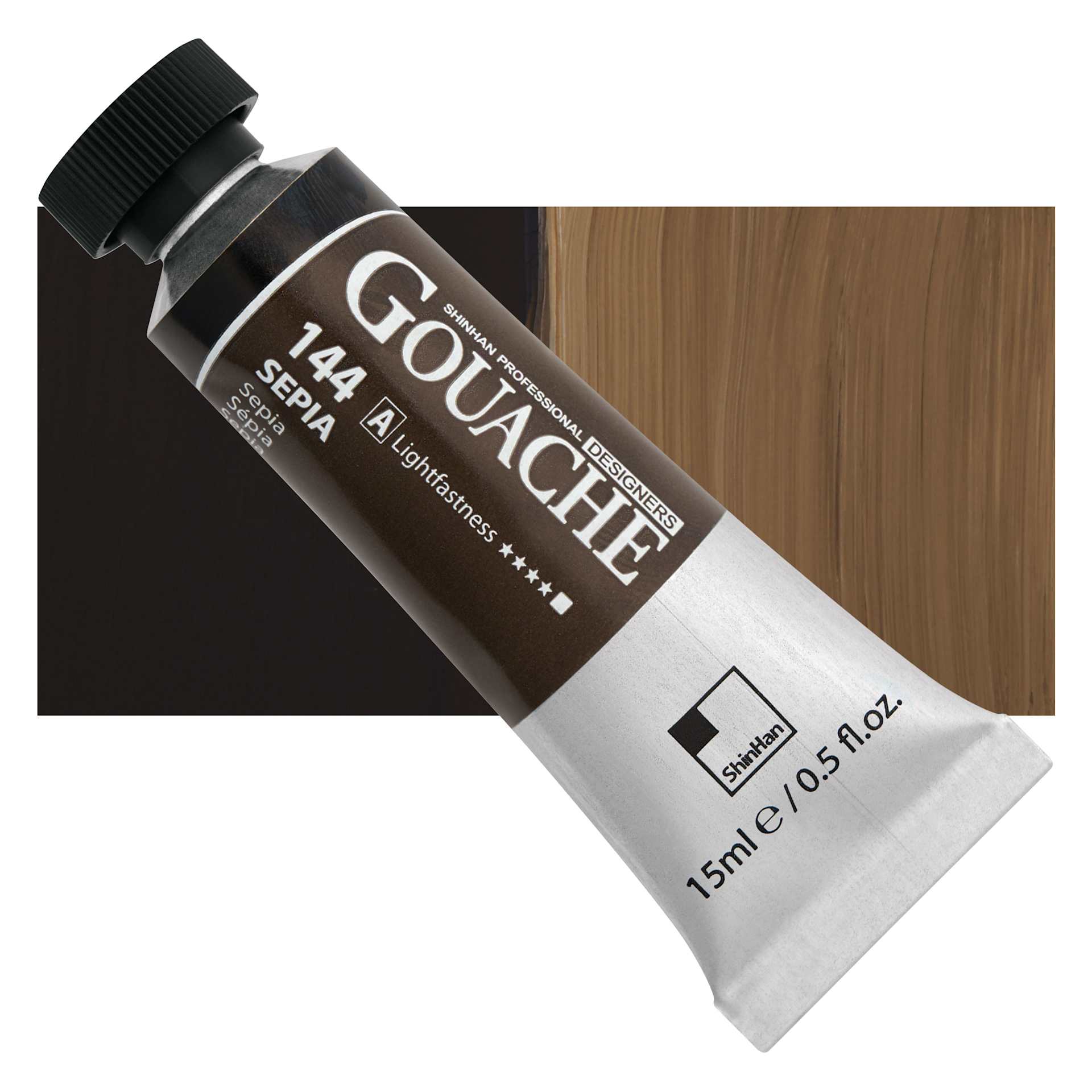 ShinHan Professional Designers Gouache - Sepia, 15 ml tube and swatch
