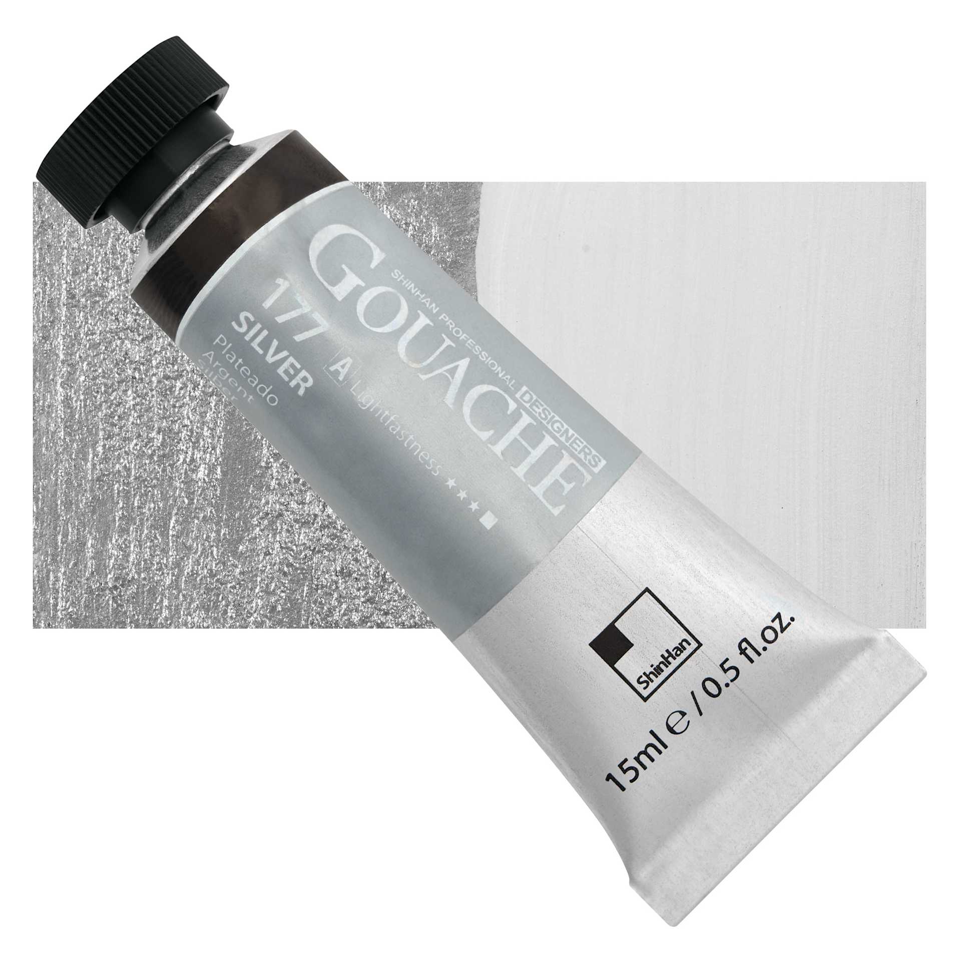 ShinHan Professional Designers Gouache - Silver, 15 ml tube and swatch