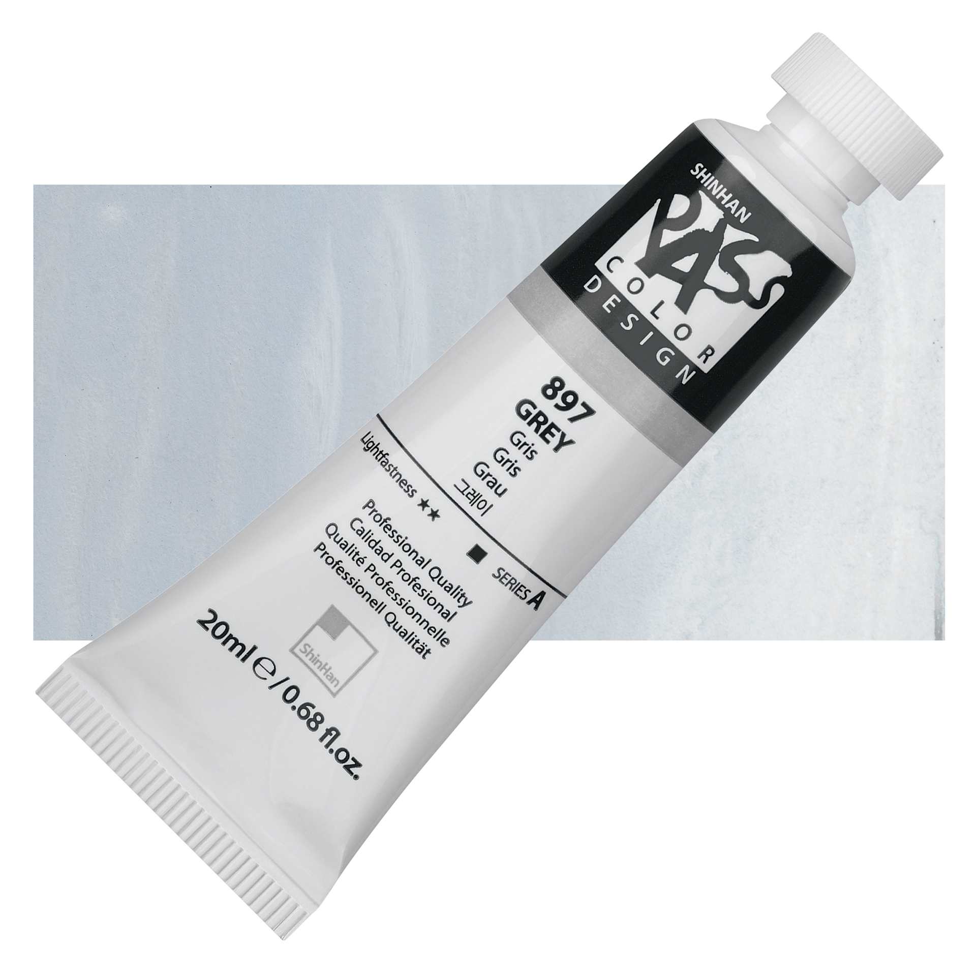 ShinHan Pass Colors Opaque Watercolor Tube - Grey, 20 ml tube and swatch
