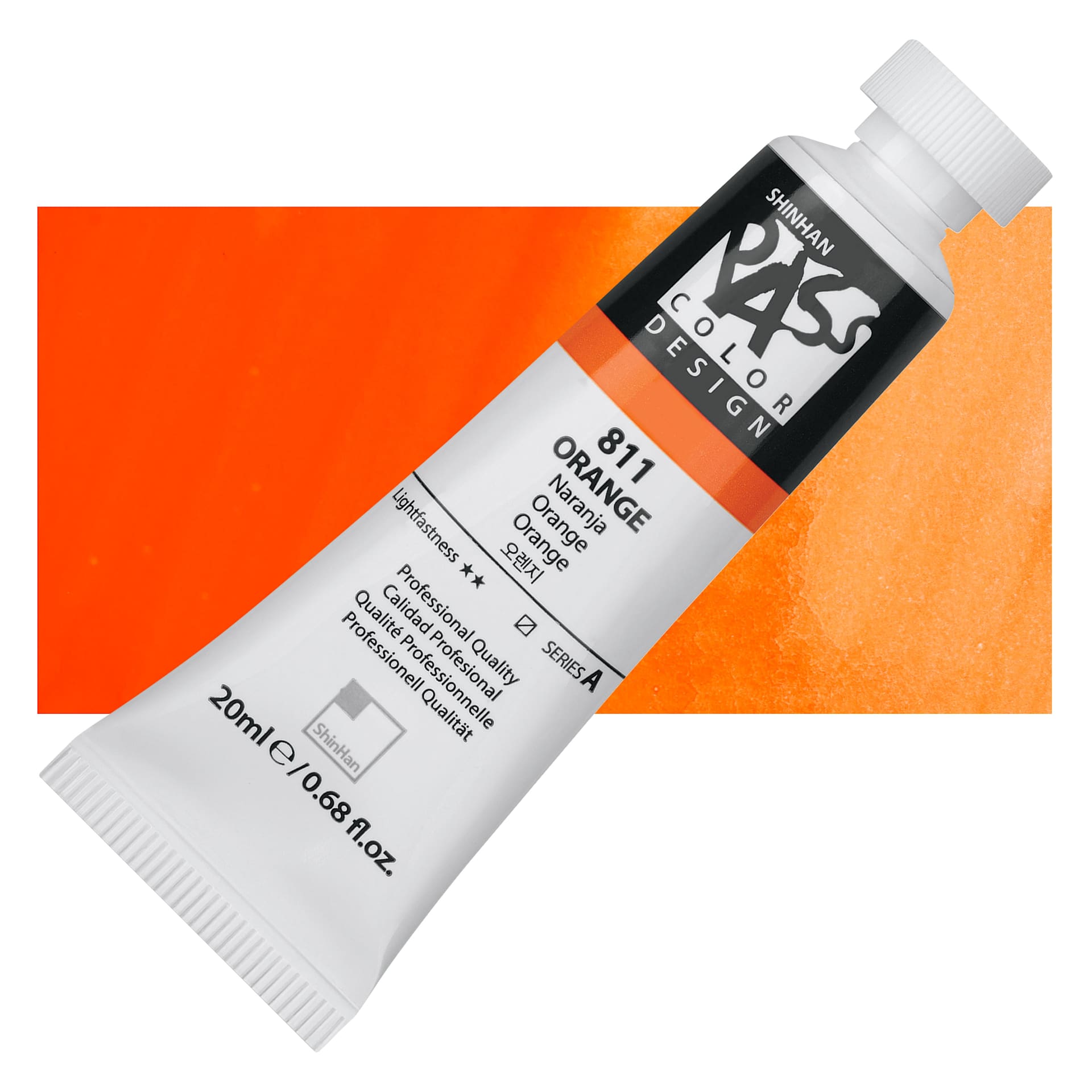 ShinHan Pass Colors Opaque Watercolor Tube - Orange, 20 ml tube and swatch
