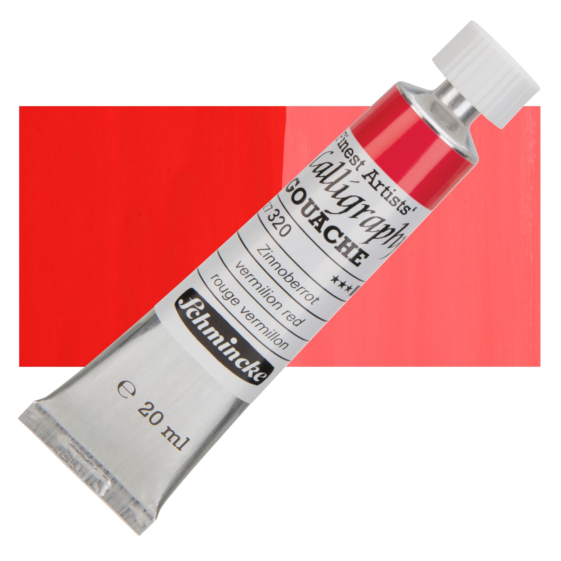 Schmincke Calligraphy Gouache - Vermilion Red, 20 ml Tube and swatch
