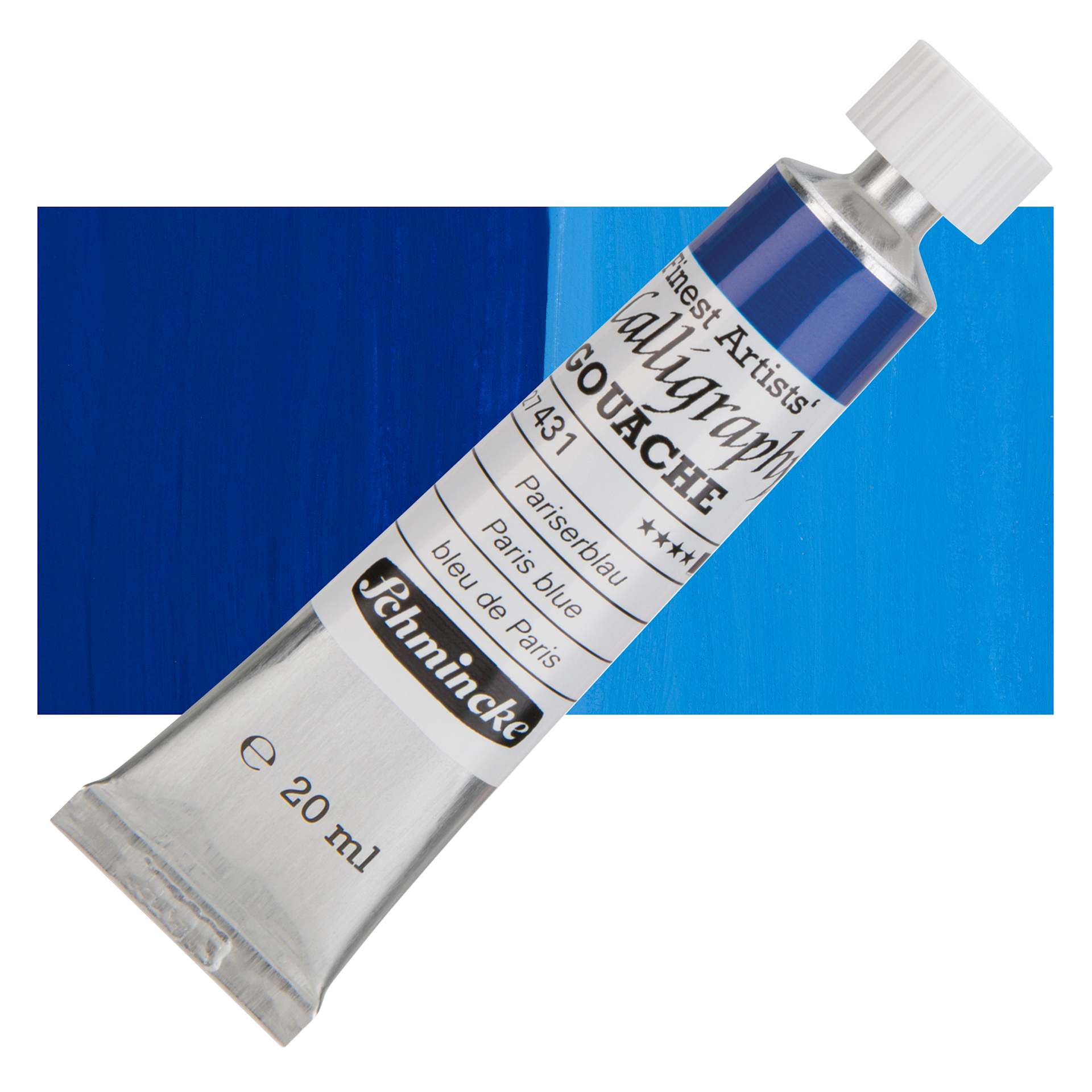 Schmincke Calligraphy Gouache - Paris Blue, 20 ml Tube and swatch