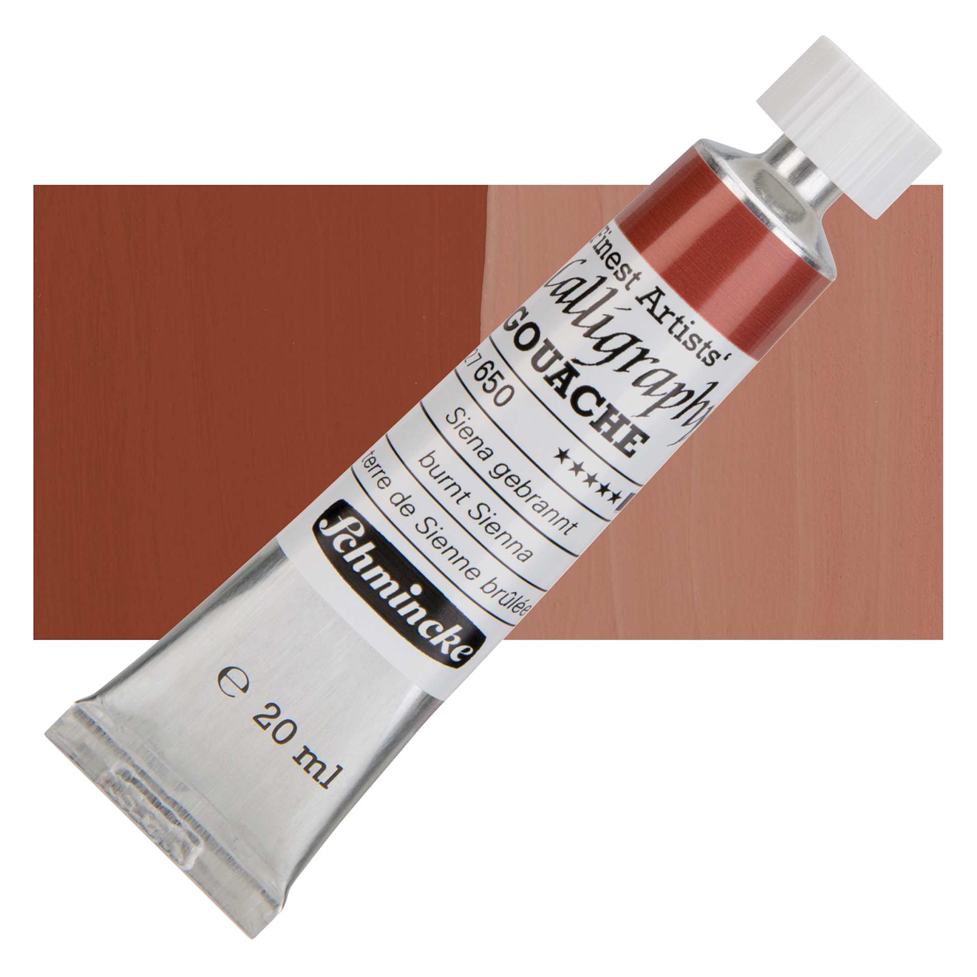 Schmincke Calligraphy Gouache - Burnt Sienna, 20 ml Tube and swatch