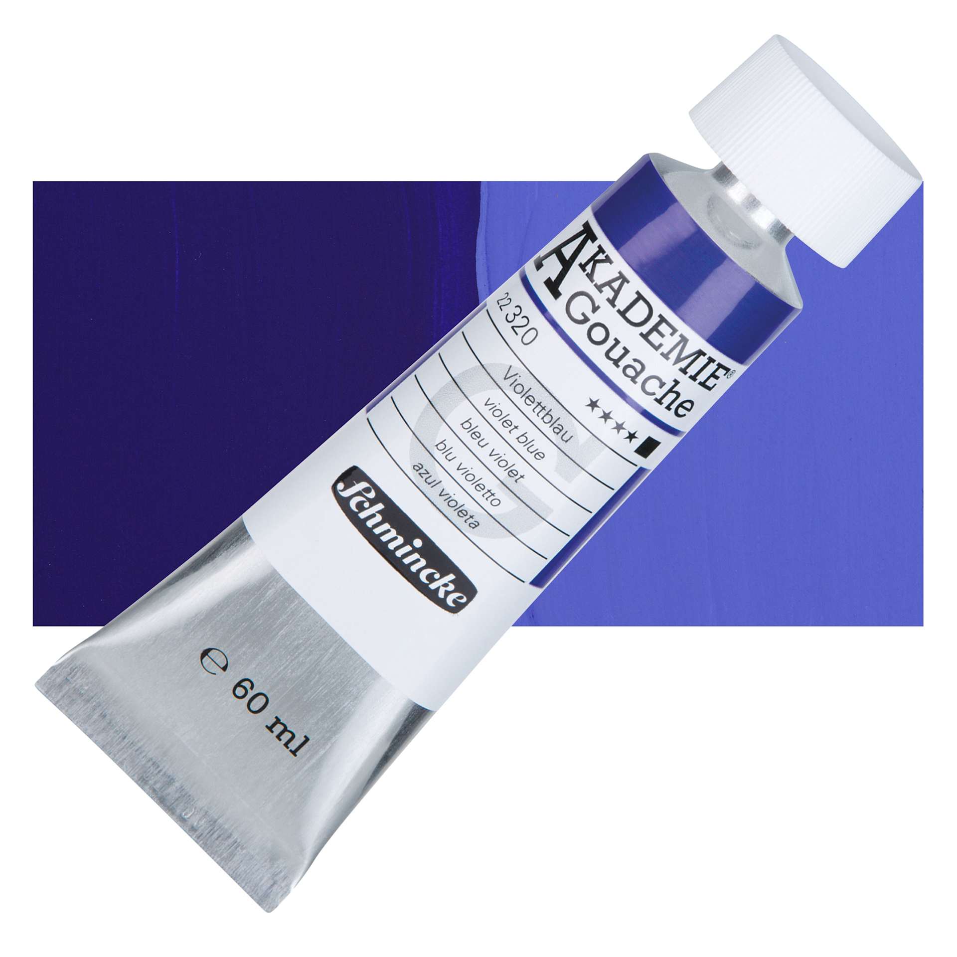 Schmincke Akademie Gouache Paint - Violet Blue, 60 ml Tube and Swatch