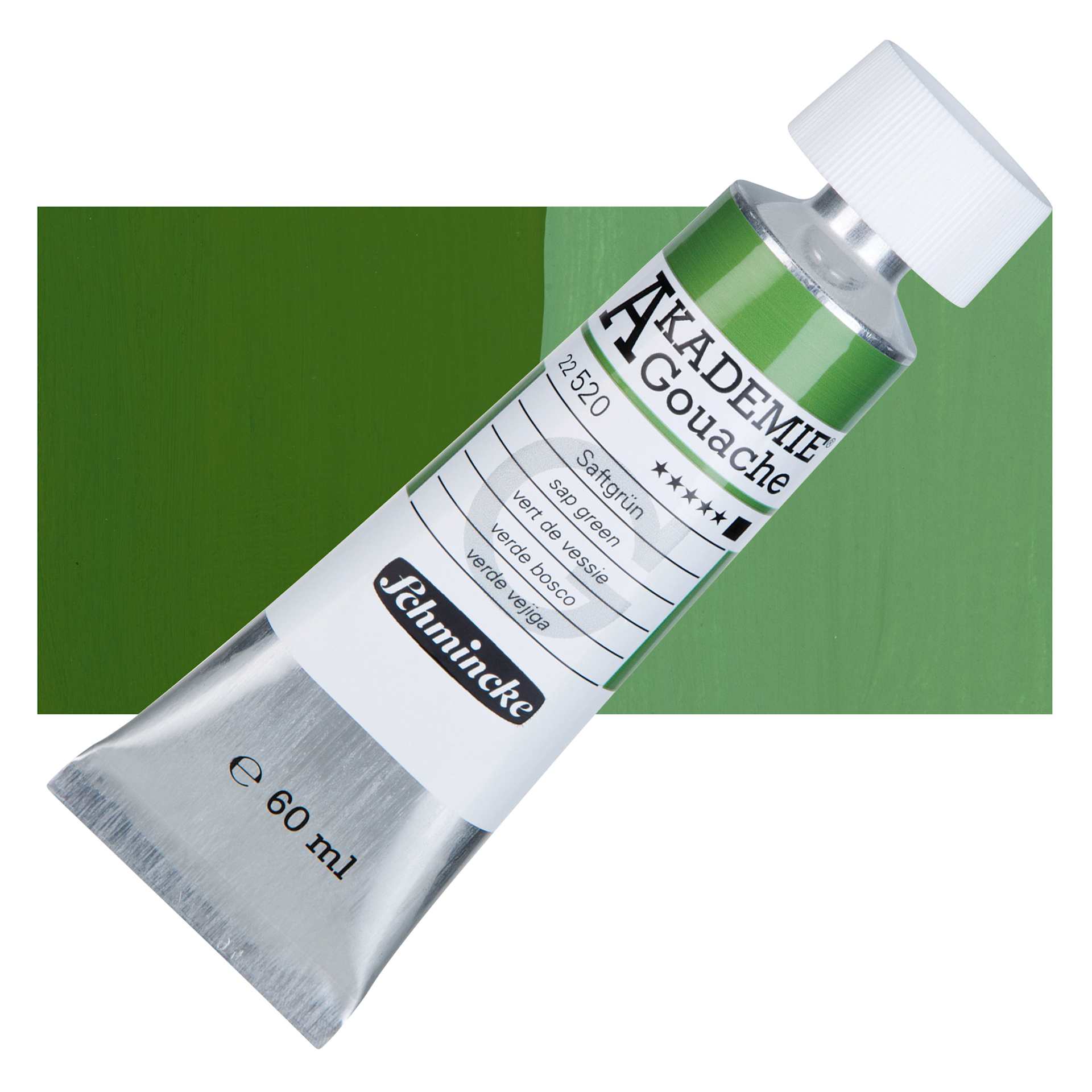 Schmincke Akademie Gouache Paint - Sap Green, 60 ml Tube and Swatch